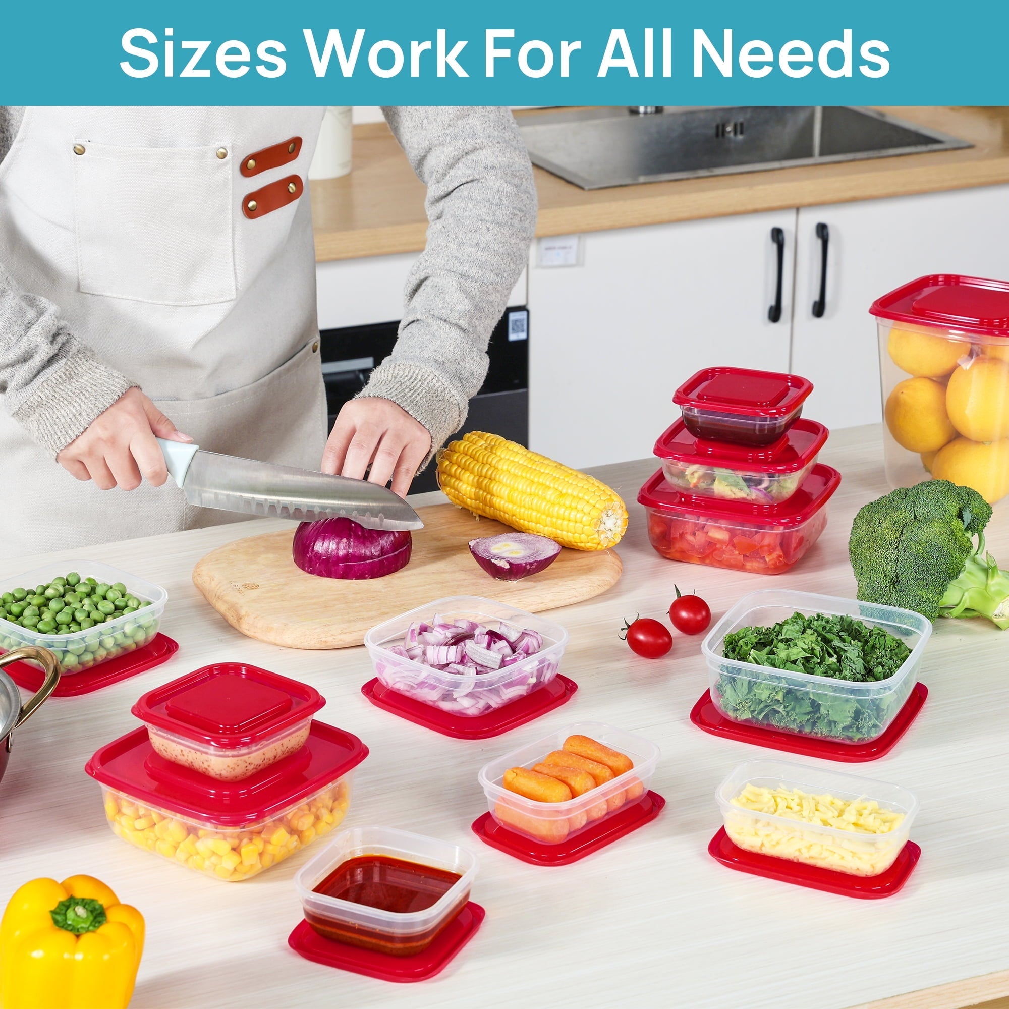 Whimsical Doughnut 34 Pieces Meal Prep Containers, 7-Size ，Plastic Food Storage Containers with Lids for Lunch,Leftover - Playful Star & Heart Shaped Geometric NeeDoh Detail