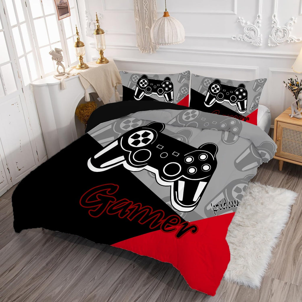 All-Season Gaming Comforter for Kids Boys Teens Video Game Bedding Set Gamer Comforter Gamepad Comforter Set Full Size Red Black... - Cloud-Like Soft Lightweight Bed Comforter Detail