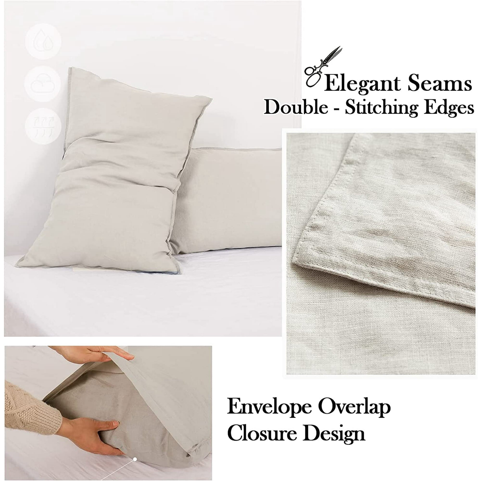 Cooling Sateen 100% Linen Sheet Set Solid Color-4 Pcs Washed French Linen Bed Sheets(1 Flat Sheet,1 Fitted Sheet,2 Pillowcases)-Brea... - Cooling Hotel Quality Bedding Sheets and Pillowcases Detail