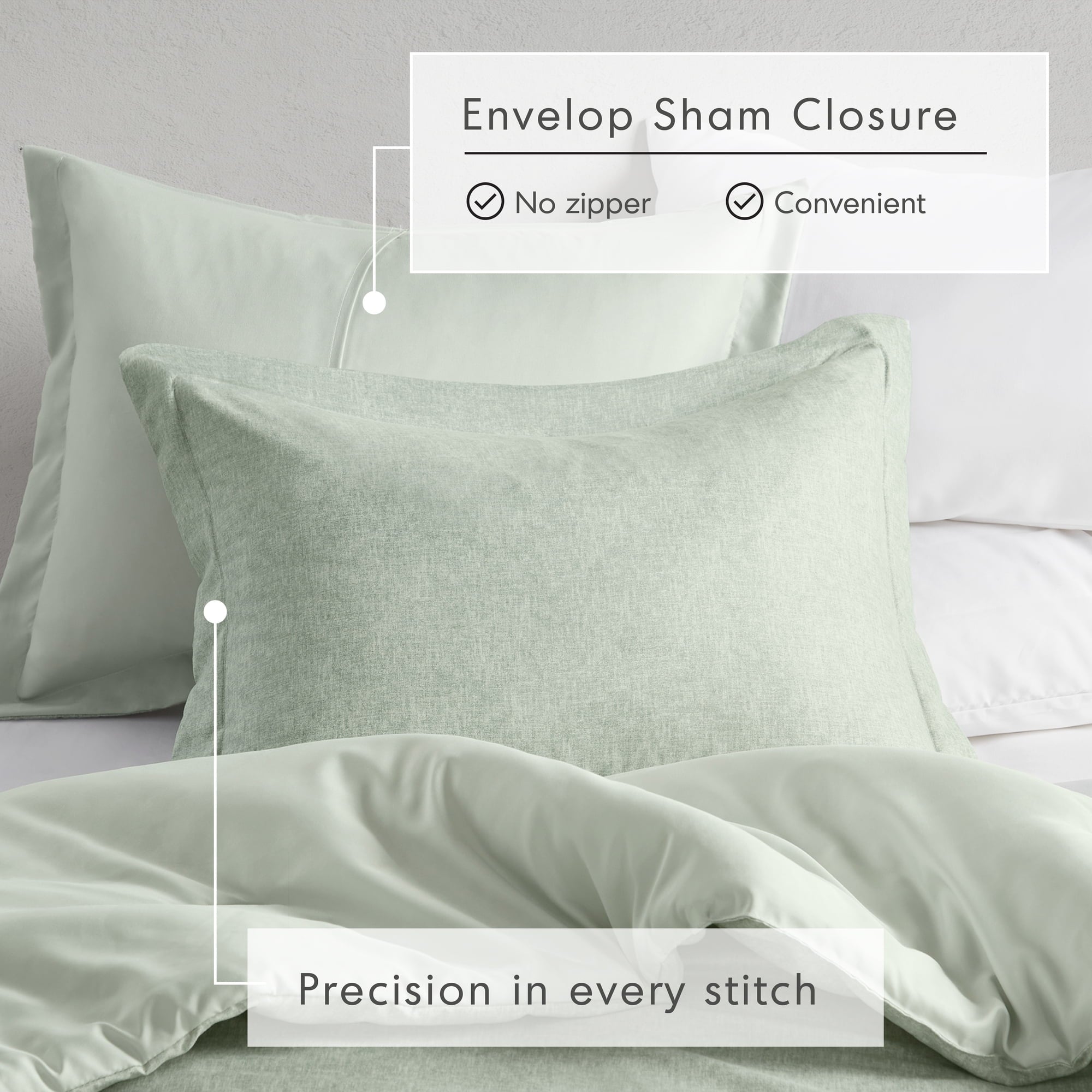 Luxurious Quilted Full/Queen Comforter Sets, Reversible 3 Piece Extra Soft Bedding Set, Chambray Print Sage Green Comforter Bed Set wit... - Hypoallergenic Ultra-Fluffy Quilt for Winter Detail