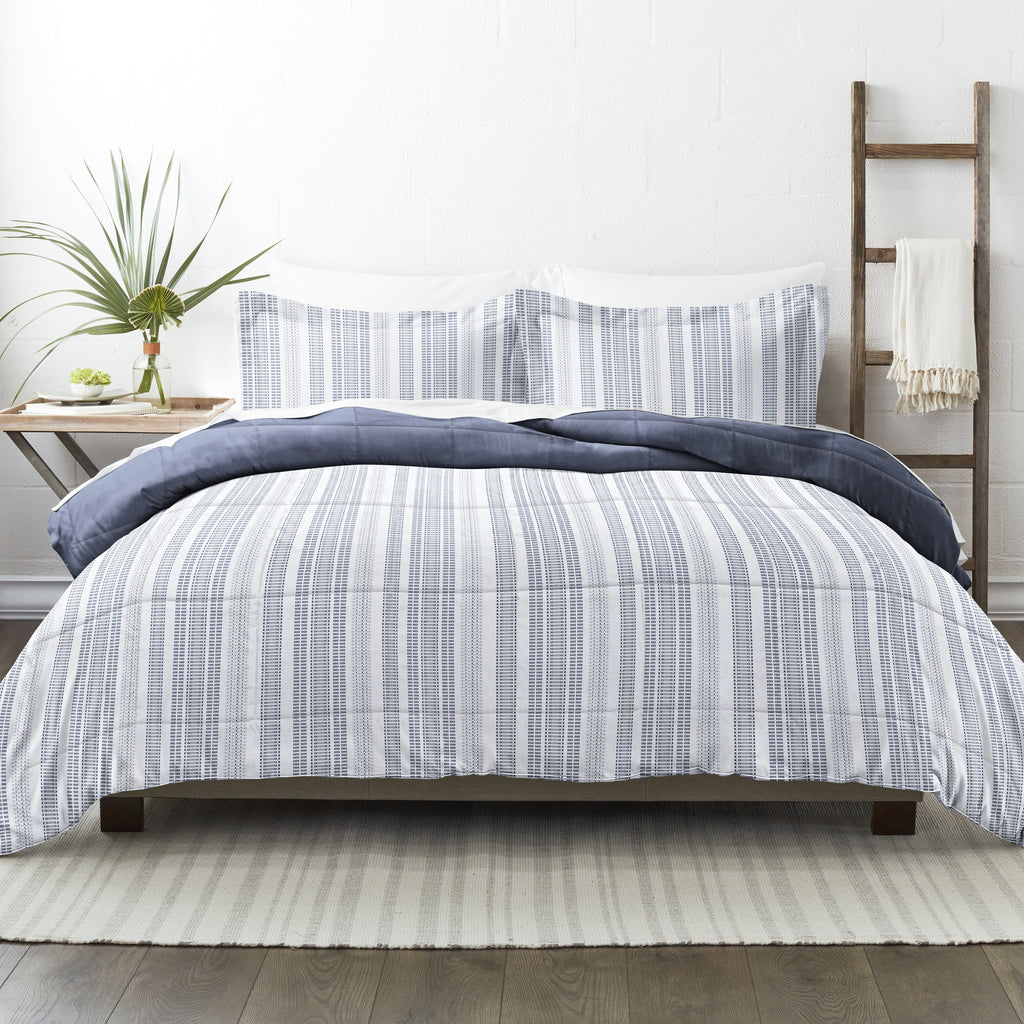 Hypoallergenic Cloud 2-Piece Navy Farmhouse Dreams ReversiblePrint Comforter Set, Twin/TwinXL - Luxurious Quilted Duvet Cover Set Detail