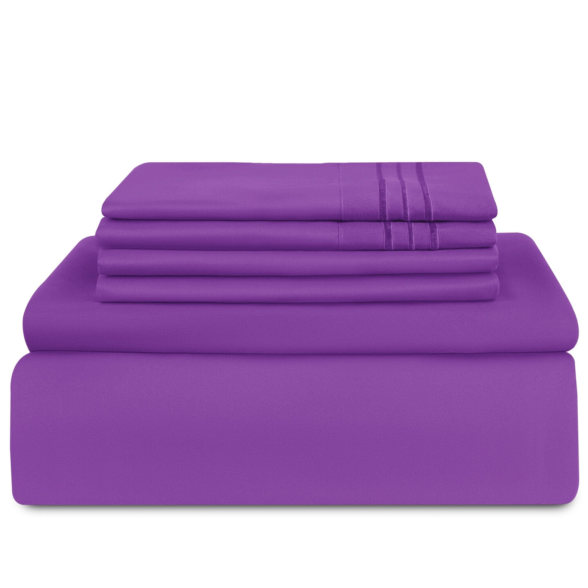 Wrinkle-Resistant King Bed Sheets - 16 Inch Deep Pocket 6 Piece Microfiber Bedding Sheets & Pillowcase Sets - Purple - Luxury Bed Sheet Set with Deep Pockets Detail