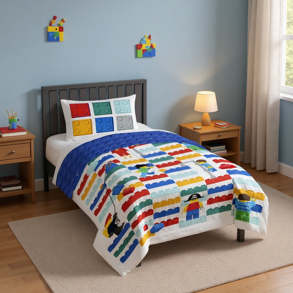 Heavyweight Warmth Kids 2 Piece Multicolor Reversible Comforter and Pillowcase Bedding Set, Twin/Full - Luxurious Quilted Duvet Cover Set Detail