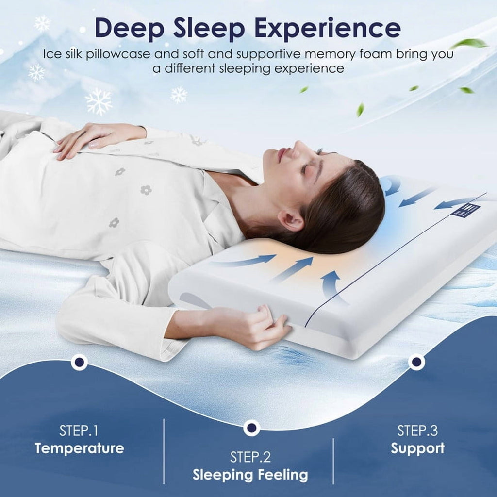 Hotel Collection Cooling Memory Foam Bed Pillow for Neck Pain Relief, Two-Sided Cooling Pillow for Back, Stomach and Side Sleepers, Tw... - Hotel Quality Plush Sleeping Pillows Detail