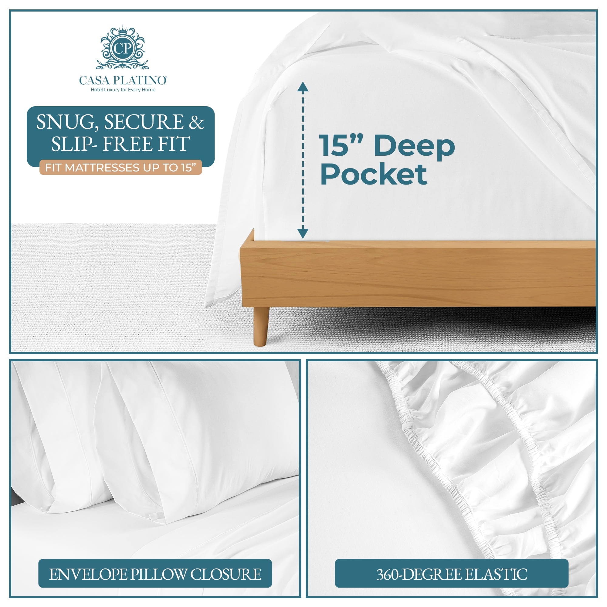 Breathable Luxury Bed Sheets Set – 6 Piece, 600 Thread Count, 100% Cotton Sheets, Hotel Luxury Sateen Finish, 15" Deep Pocket, Easy to ... - Premium Ultra-Soft Pillowcase Pair for Sleeping Detail