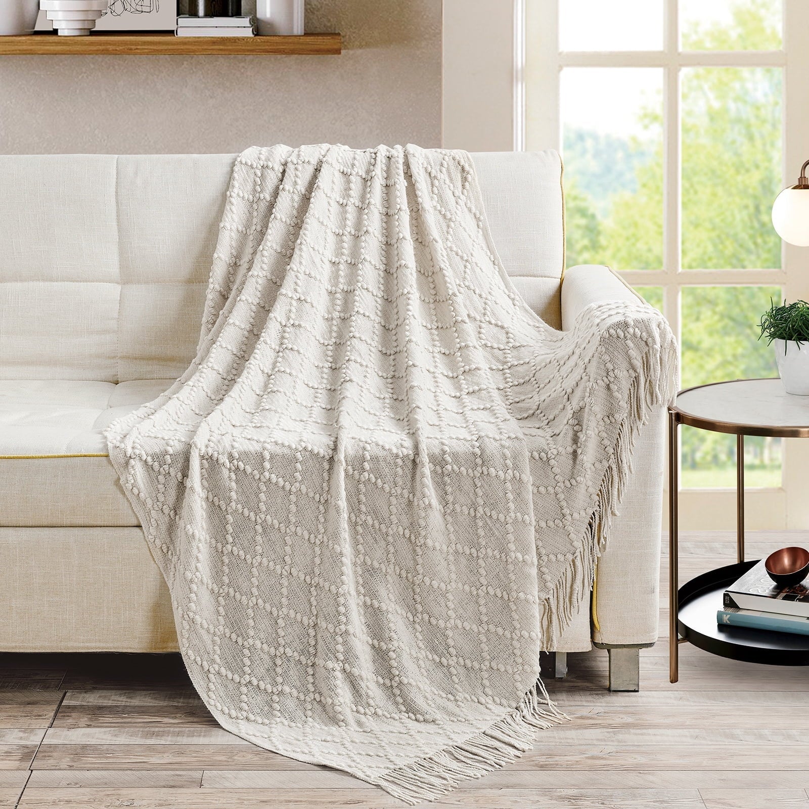 Decorative Knitted Texture Pure Color Soft Throw Blanket and Sofa Or Bed Knitted Decorative Blanket 50 x70 inches Jacquard Diamond Beige... - Super Soft Reversible Sherpa Flannel Blanket Detail