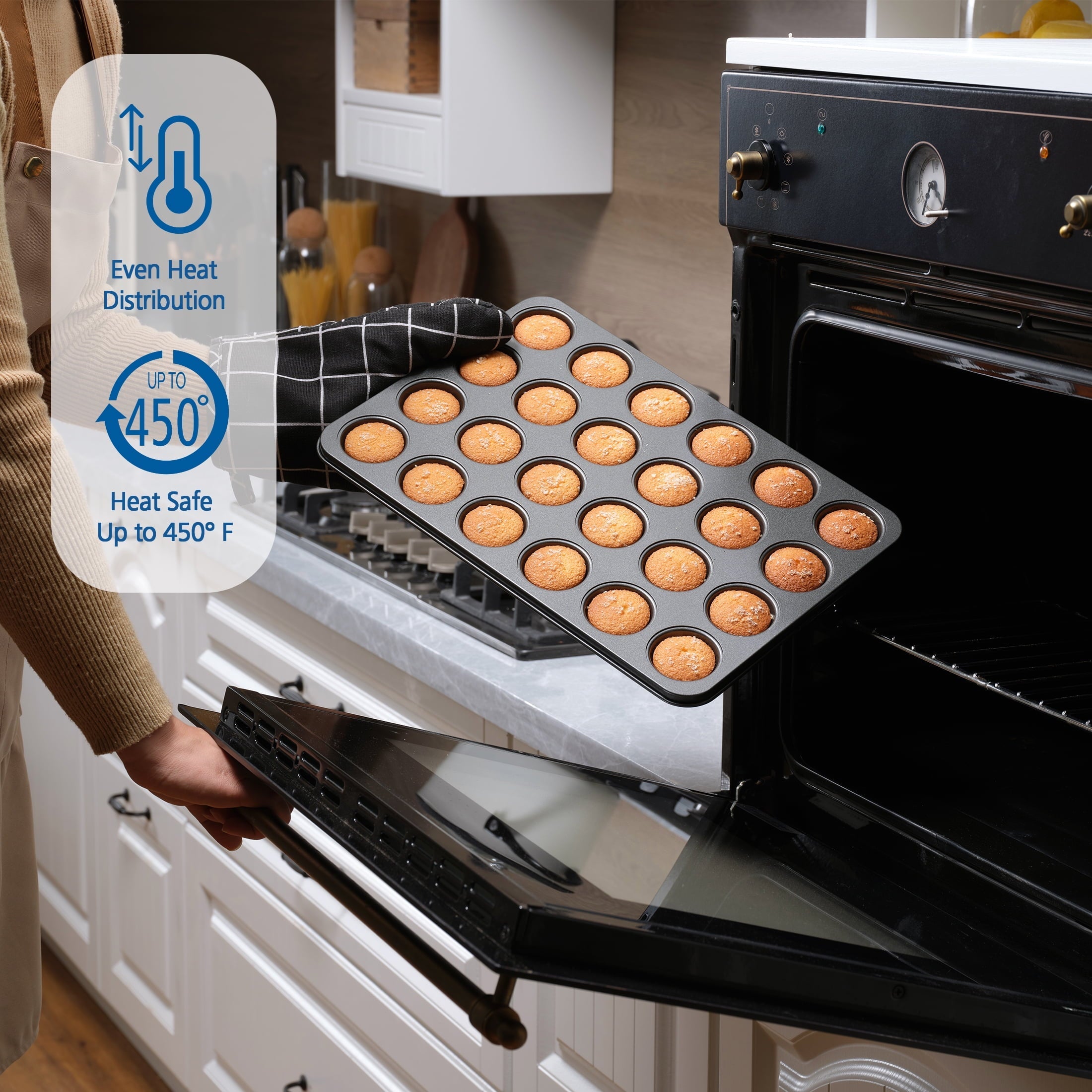 Ergonomic Manual 24 Cavity Mini Muffin Pan, Non-Stick Bakeware,1.8 inch Diameter Cups,Gray,Carbon Steel - Multi-Functional Manual Food Chopper & Slicer Detail