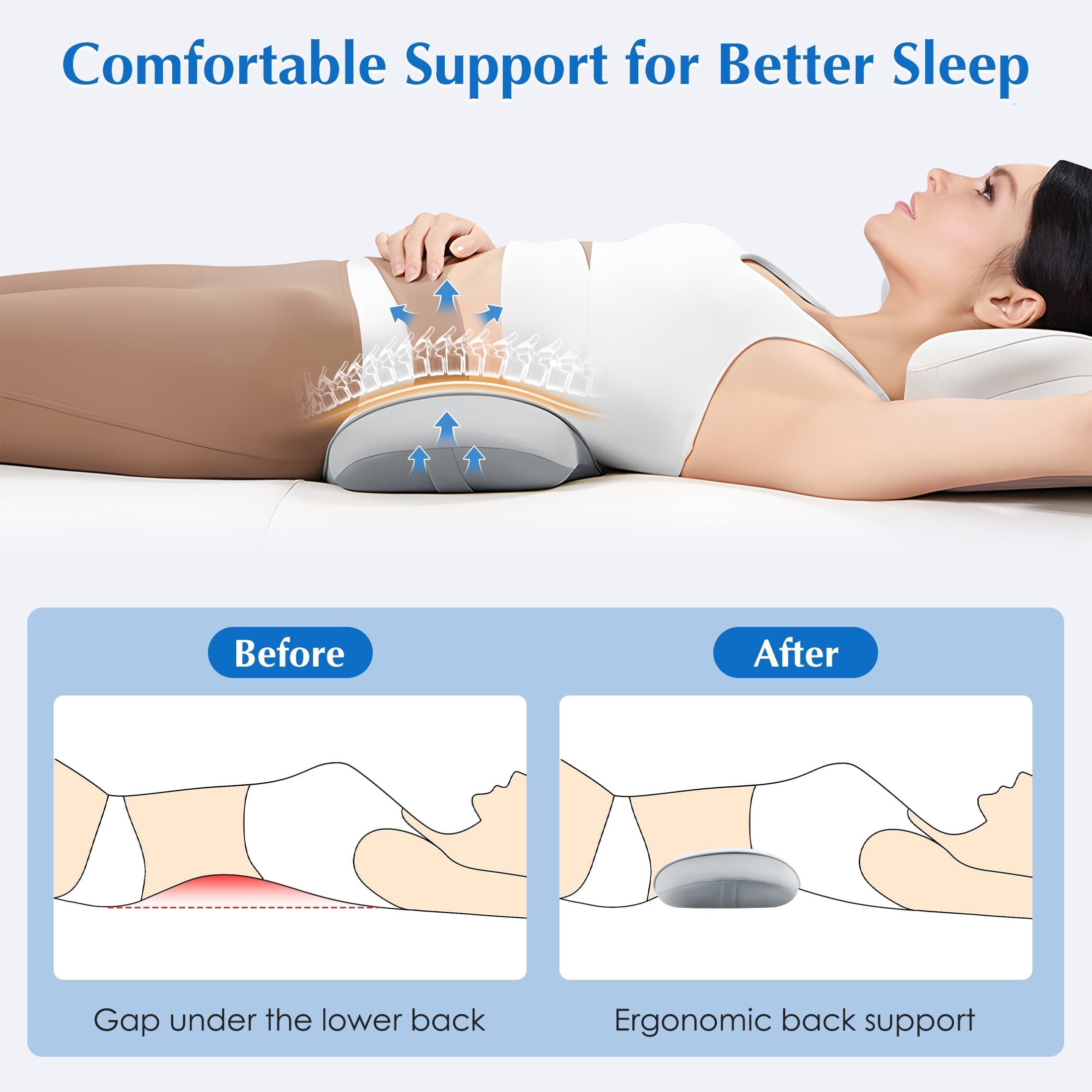 Orthopedic Support Lumbar Support Pillow for Bed Memory Foam Lower Back Pain Relief, Adjustable Waist Pillow for Sleeping & Side Sleeper... - Hotel Quality Plush Sleeping Pillows Detail