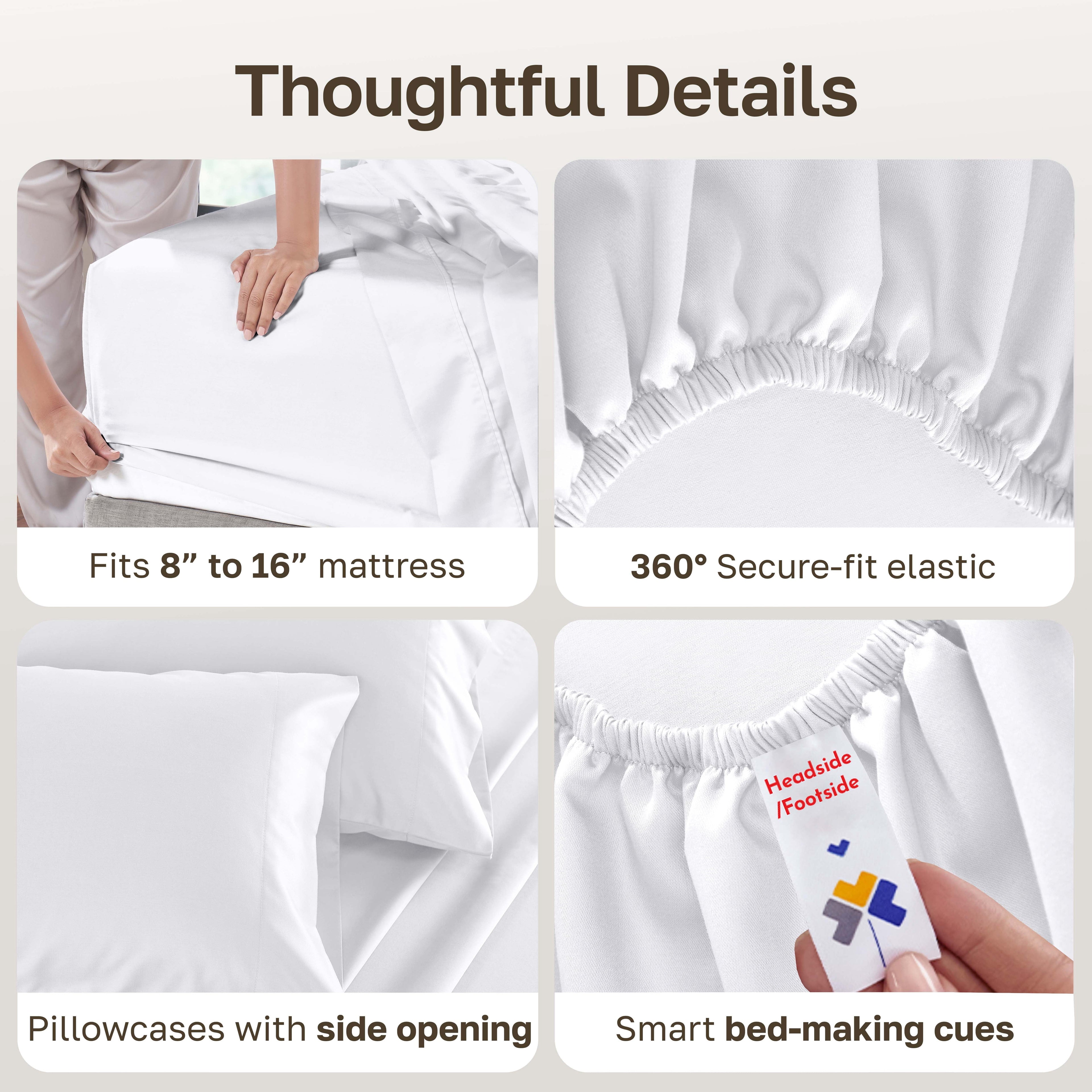 Ultra-Soft 500-Thread-Count 100% Cotton Sheet White Queen-Sheets Set, 4-Piece Extra Long-Staple Combed Cotton Bedding Sheets for... - Cooling Hotel Quality Bedding Sheets and Pillowcases Detail