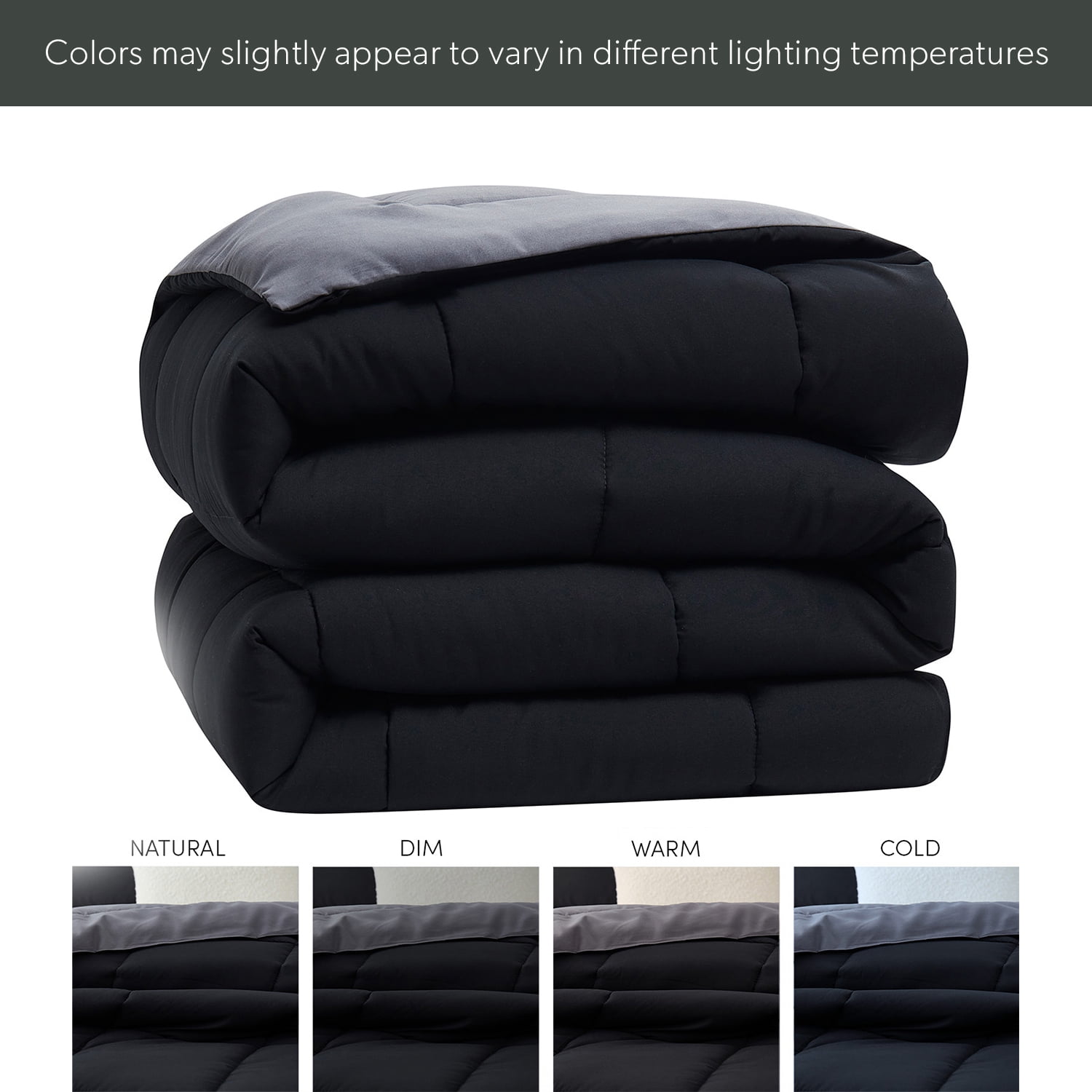Luxurious Quilted Queen Comforter Set, 3 Piece Bed in a Bag, Reversible Down Alternative Bedding Set, Black & Gray - Luxurious Quilted Duvet Cover Set Detail