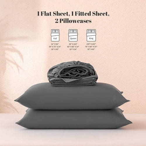 Breathable Luxury Sheet Set Twin Size Gray, 3 Pieces 140 GSM Brushed Elastic Fitted Soft & Cozy Bed Sheets Set with Deep Pocket - Breathable Egyptian Cotton Flat & Fitted Sheets Detail