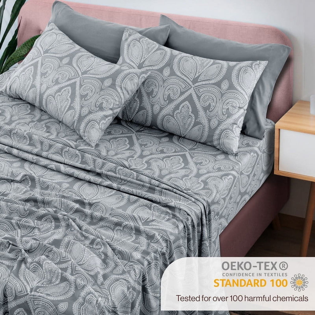 Wrinkle-Resistant 6-Piece Bed Sheet Set, Deep Pocket Queen Sheets Up to 16 Inch, 1 Flat Sheet , 1 Fitted Sheet & 4 Pillowcases (Queen, ... - Breathable Egyptian Cotton Flat & Fitted Sheets Detail