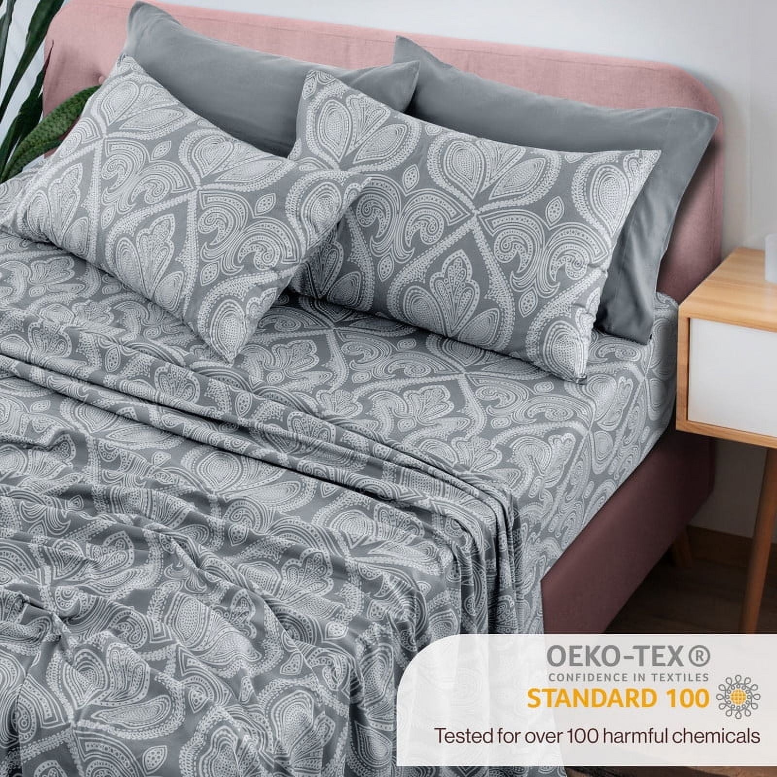 Wrinkle-Resistant 6-Piece Bed Sheet Set, Deep Pocket Queen Sheets Up to 16 Inch, 1 Flat Sheet , 1 Fitted Sheet & 4 Pillowcases (Queen, ... - Breathable Egyptian Cotton Flat & Fitted Sheets Detail