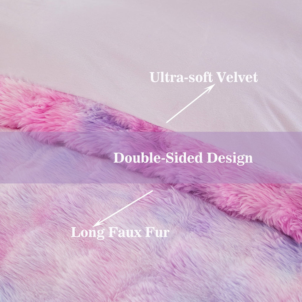 Luxurious Quilted Faux Rabbit Fur Comforter Set Twin 3Pcs Girls Blue Purple Bedding Set Tie-Dyeing Soft Bed Comforter Set Warm Fuzzy Ki... - Hypoallergenic Ultra-Fluffy Quilt for Winter Detail