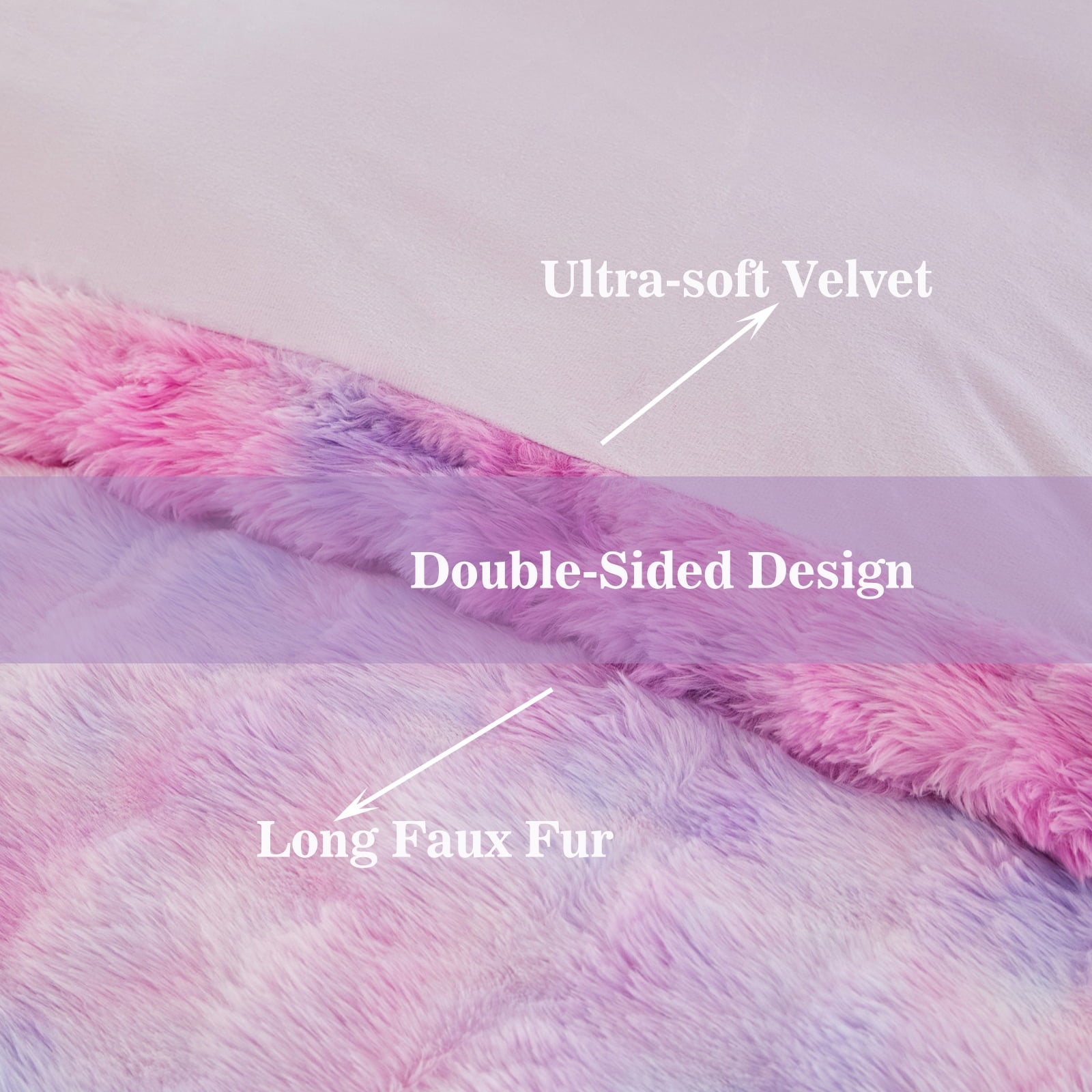 Luxurious Quilted Faux Rabbit Fur Comforter Set Twin 3Pcs Girls Blue Purple Bedding Set Tie-Dyeing Soft Bed Comforter Set Warm Fuzzy Ki... - Hypoallergenic Ultra-Fluffy Quilt for Winter Detail