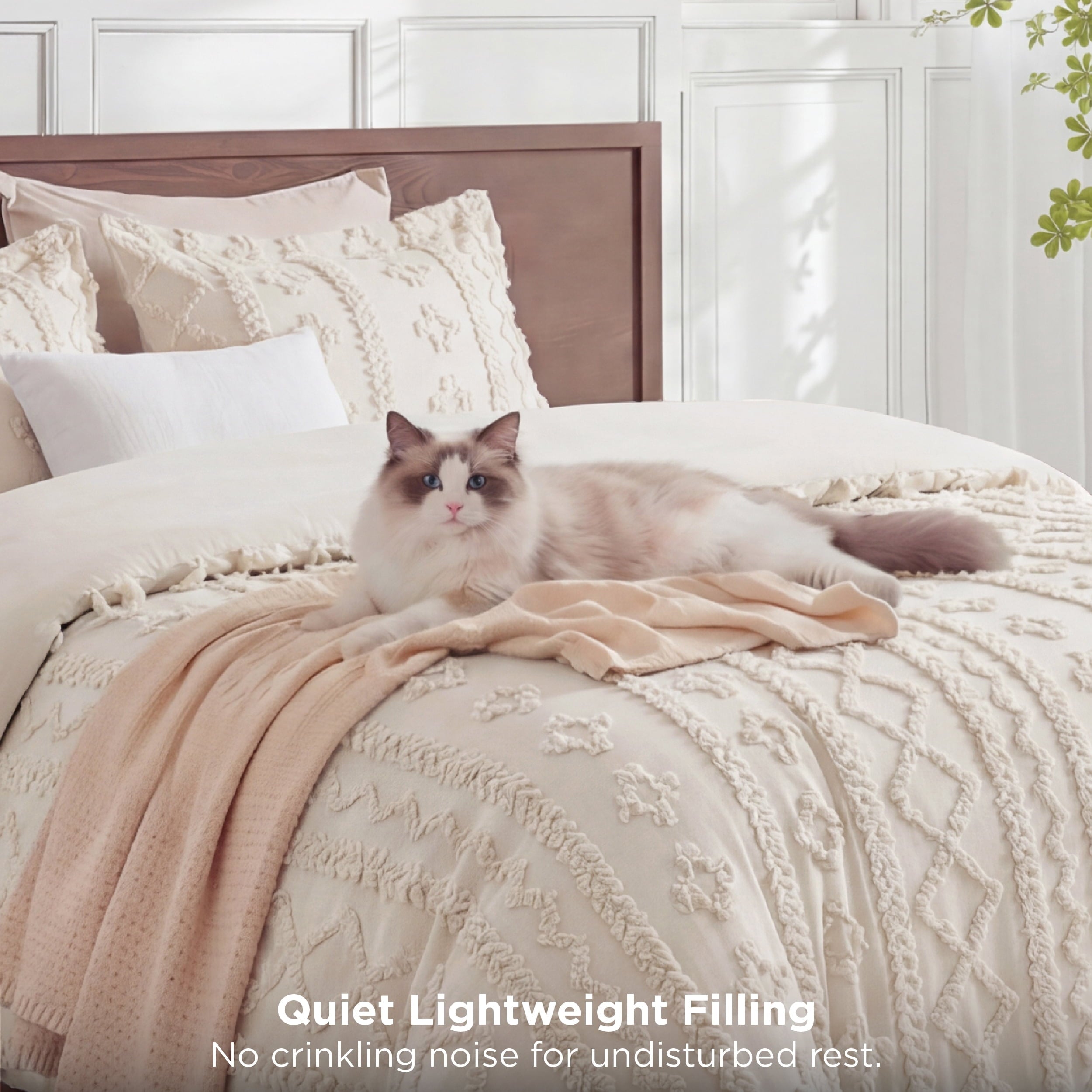 Hypoallergenic Cloud Tufted Boho Comforter Set Queen, Beige, 3 Pieces Farmhouse Shabby Chic Embroidery Bedding Set, Soft Jacquard Comforte... - Cloud-Like Soft Lightweight Bed Comforter Detail