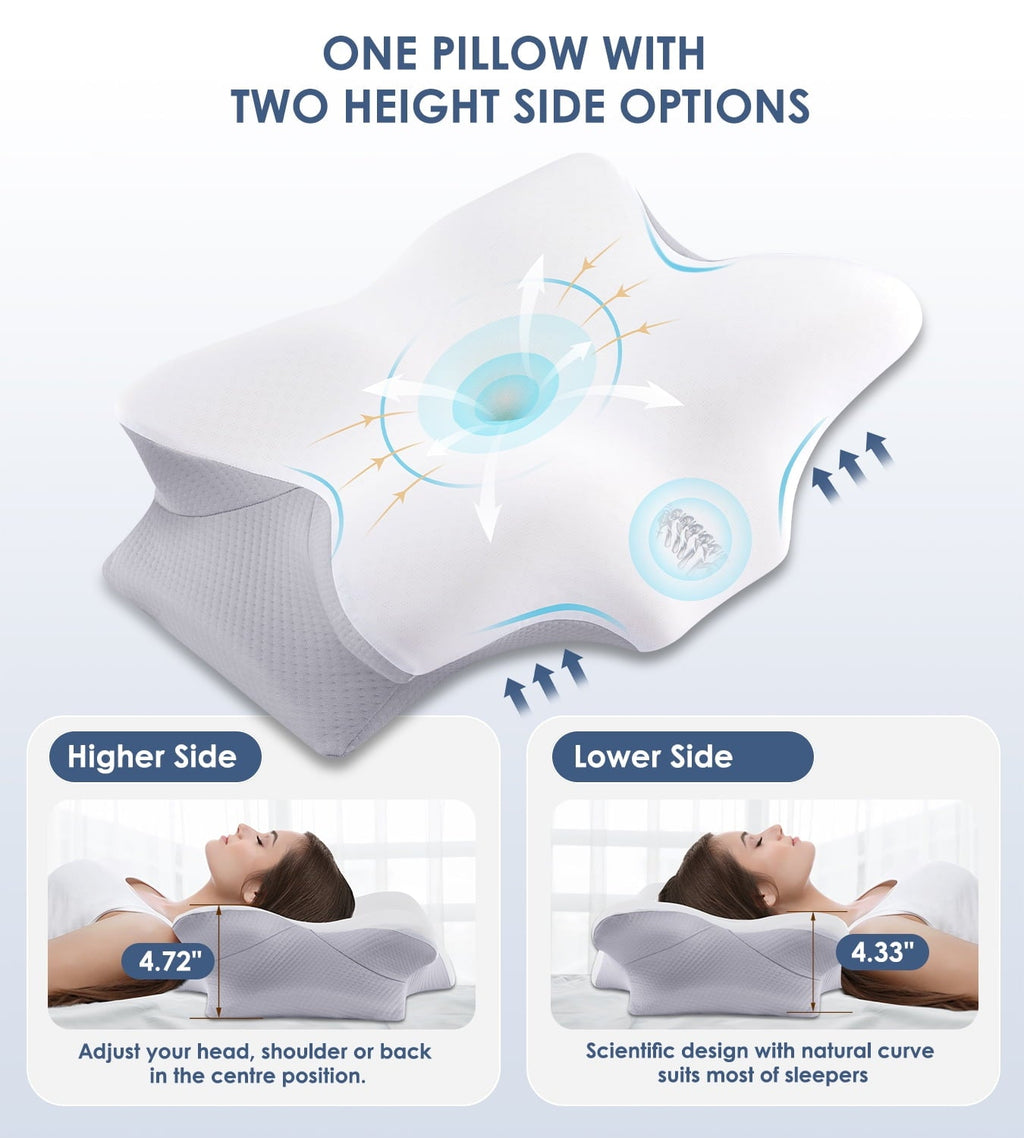 Ergonomic Memory Foam Cervical Pillow for Neck Pain Relief, Contour Memory Foam Pillows, Odorless Ergonomic Neck Pillow Adjustable Orthoped... - Orthopedic Shredded Foam Bed Pillow Set Detail