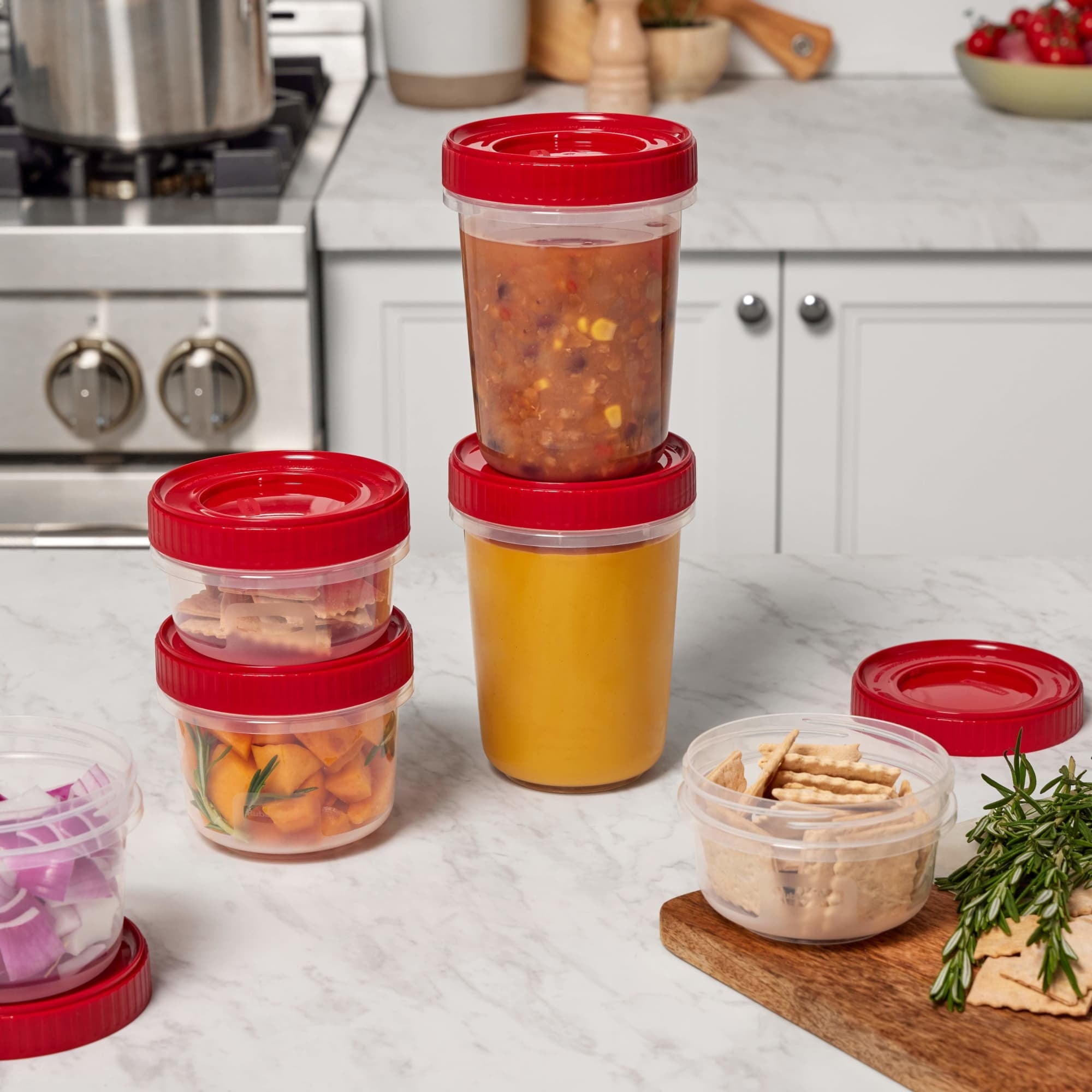 Playful Geometric 12 Piece Food Storage Set, Red - Playful Star & Heart Shaped Geometric NeeDoh Detail