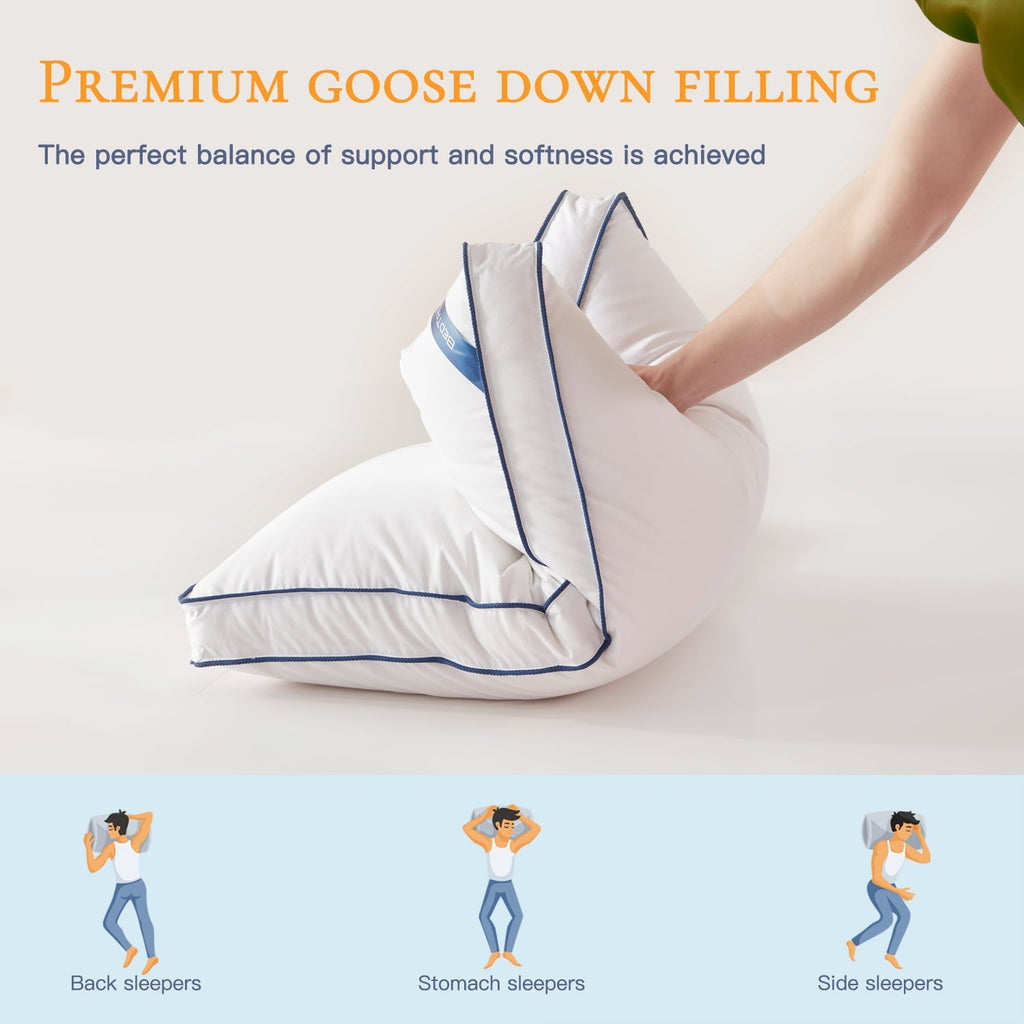 Ergonomic Memory Foam Goose Down Feather Pillows Queen Size Set of 2, Luxury Soft Hotel Quality pillows for Sleeping, Organic Cotton Cover ... - Ergonomic Memory Foam Pillow for Neck Pain Support Detail