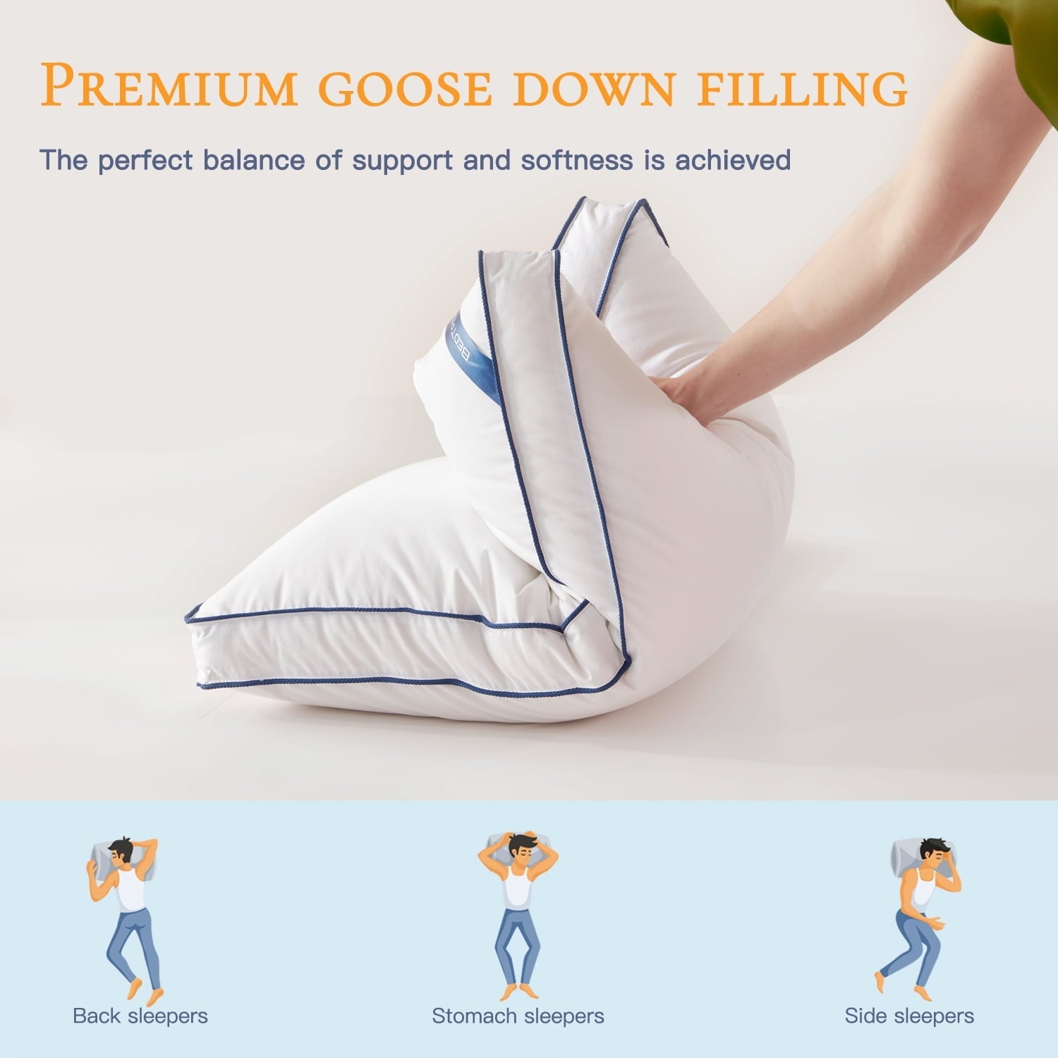 Ergonomic Memory Foam Goose Down Feather Pillows Queen Size Set of 2, Luxury Soft Hotel Quality pillows for Sleeping, Organic Cotton Cover ... - Ergonomic Memory Foam Pillow for Neck Pain Support Detail
