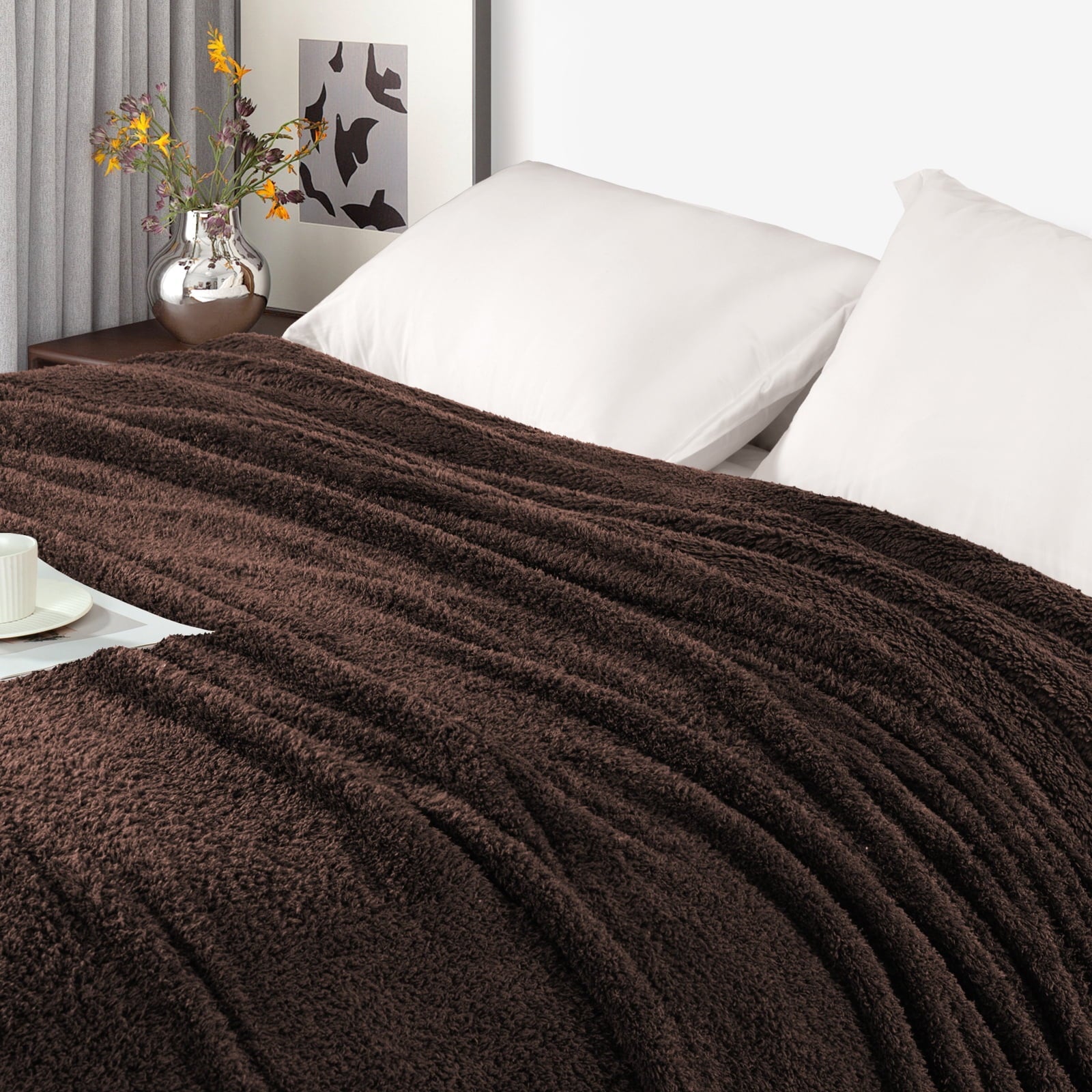 Cozy Fleece Fuzzy Fleece Throw Blanket for Couch Sofa, Lightweight Fluffy Solid Velvet Blanket, 50x60 Inches, Coffee - Luxury Knitted Decorative Throw Blanket with Fringes Detail