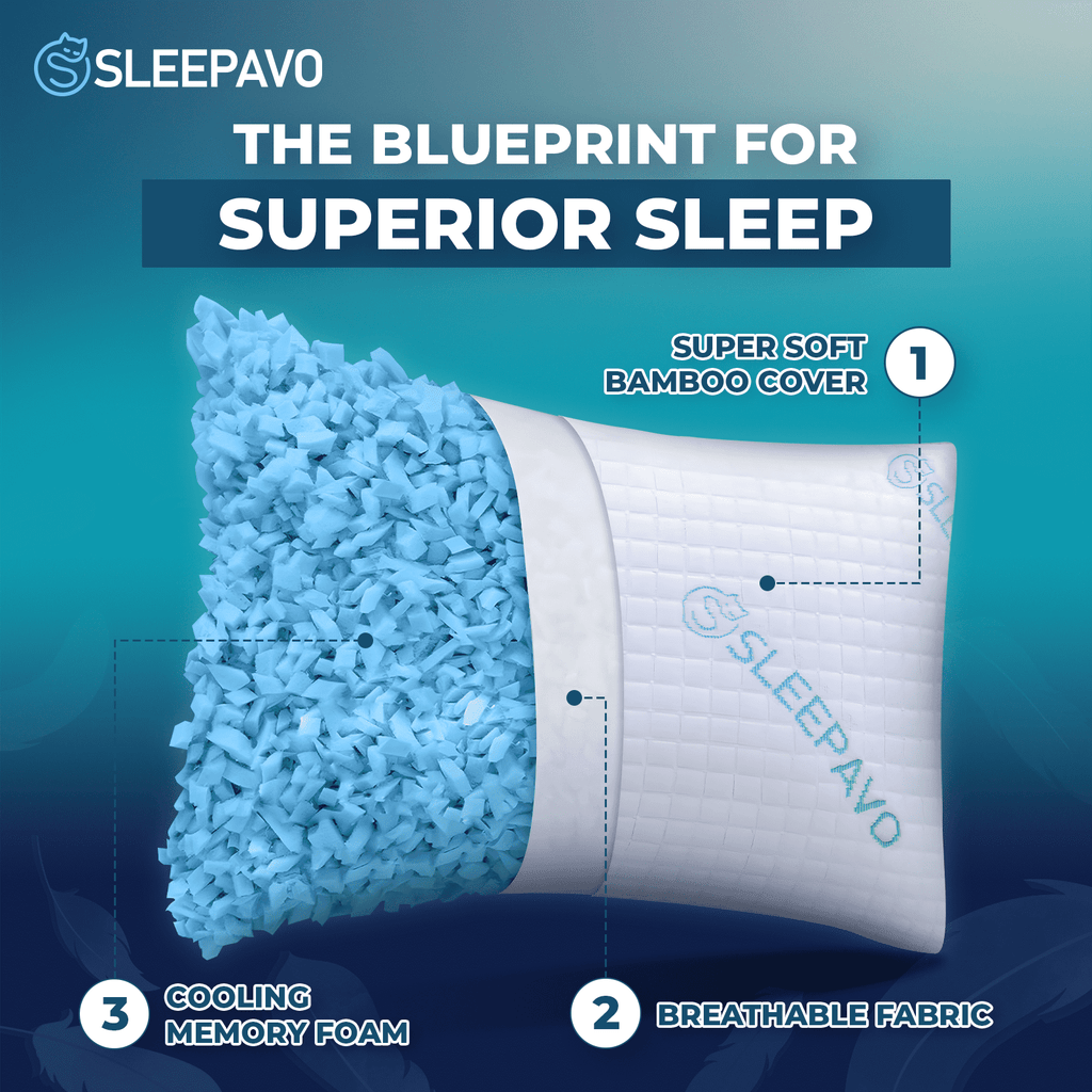 Ergonomic Memory Foam Adjustable Shredded Memory Foam Pillows Queen Size Set of 2 - Extra Soft Cooling Bamboo Bed Pillows for Sleeping - Ba... - Hotel Quality Plush Sleeping Pillows Detail