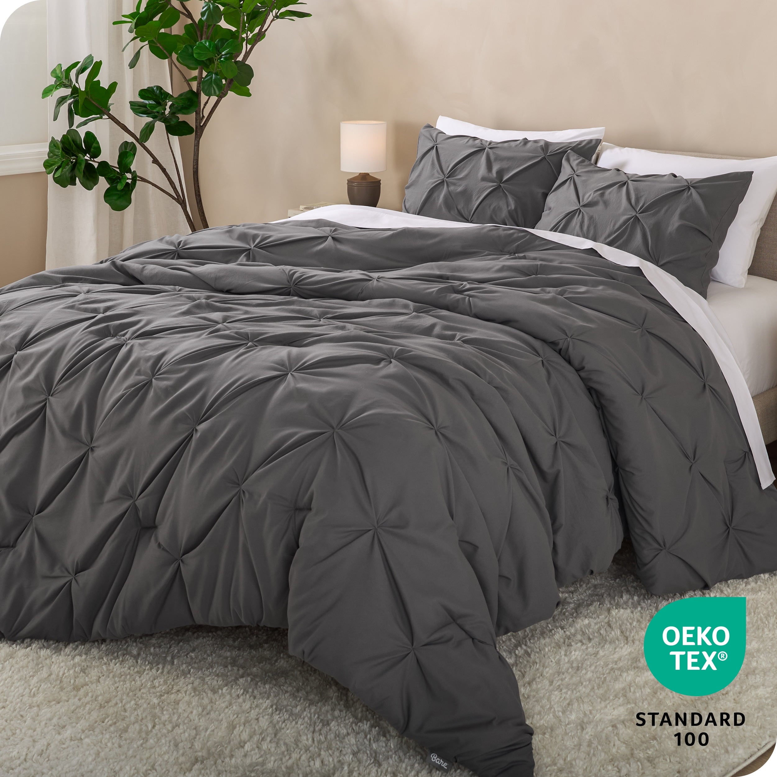 All-Season Pintuck Down Alternative Comforter Set - 3-Pieces - All Seasons - King, Grey - Hypoallergenic Ultra-Fluffy Quilt for Winter Detail