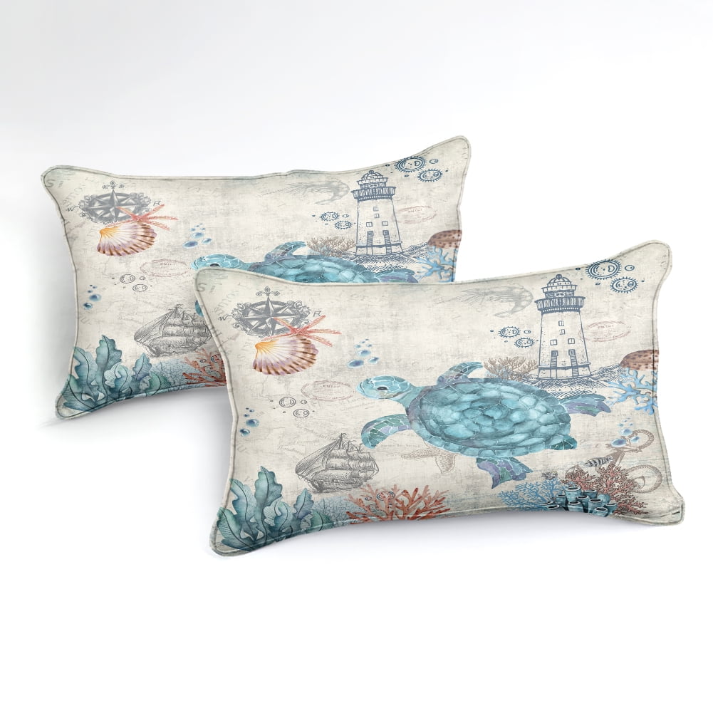All-Season Sea Turtle Comforter Set Queen Ocean Beach Bedding Set Soft and Lightweight Retro Style Design Coastal Bedding Set - Cloud-Like Soft Lightweight Bed Comforter Detail