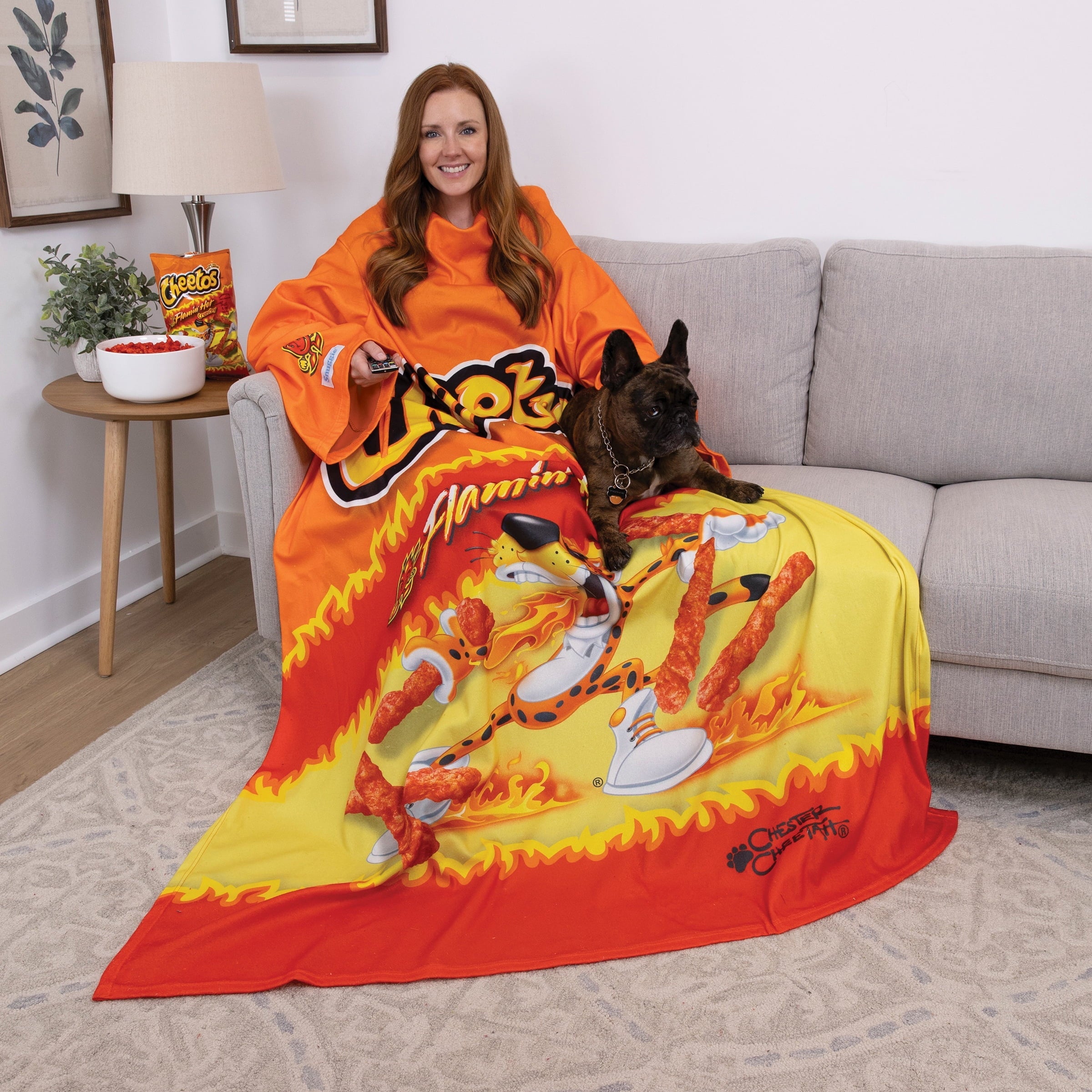 Decorative Knitted Cheetos Flaming Hot Wearable Blanket - Lightweight Plush Warm Blanket for All Seasons Detail