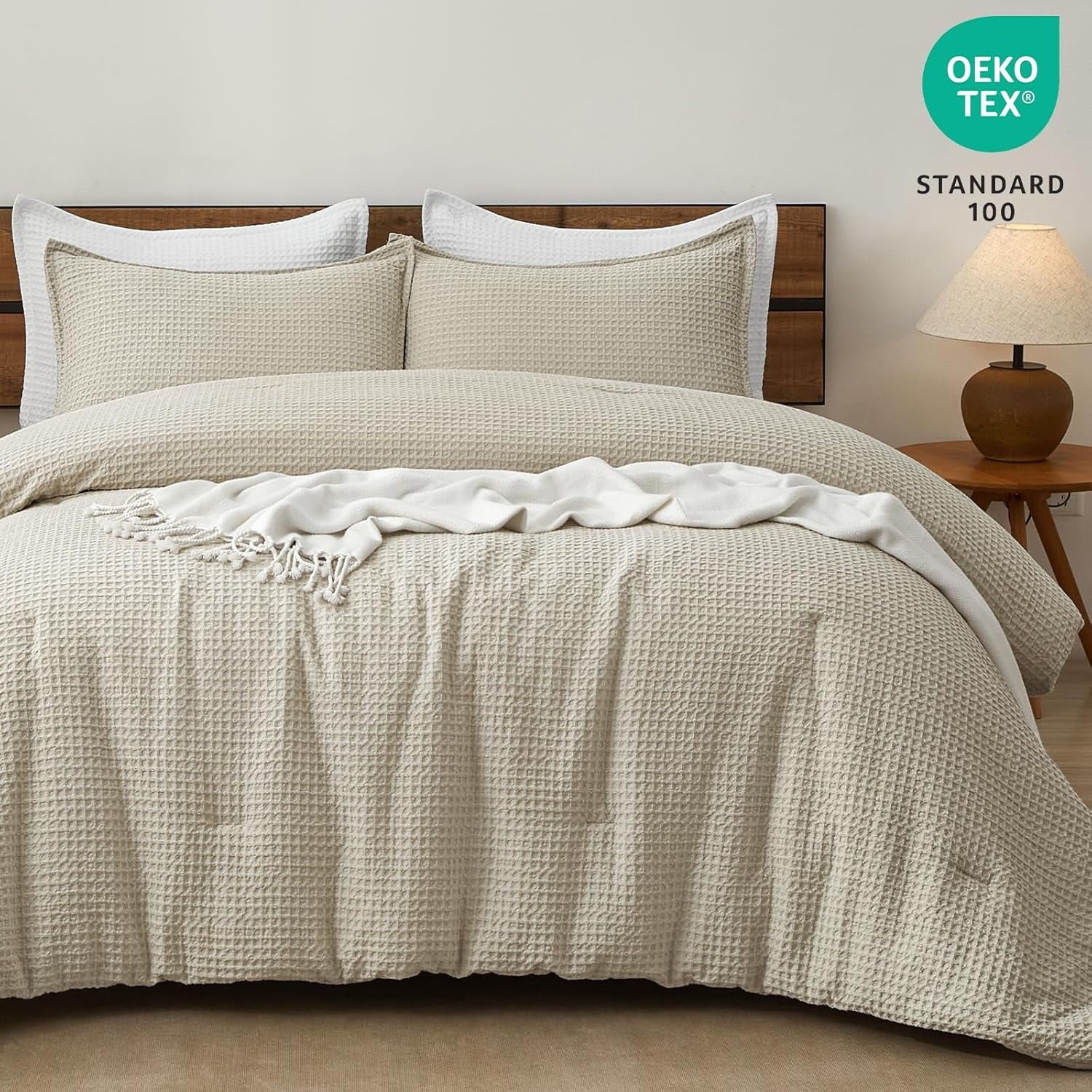 Luxurious Quilted 3-Piece Waffle Weave Comforter Set Queen Size, Lightweight Comfy Bedding Set for All Season, Ultra Soft Textured 1 Co... - Hypoallergenic Ultra-Fluffy Quilt for Winter Detail
