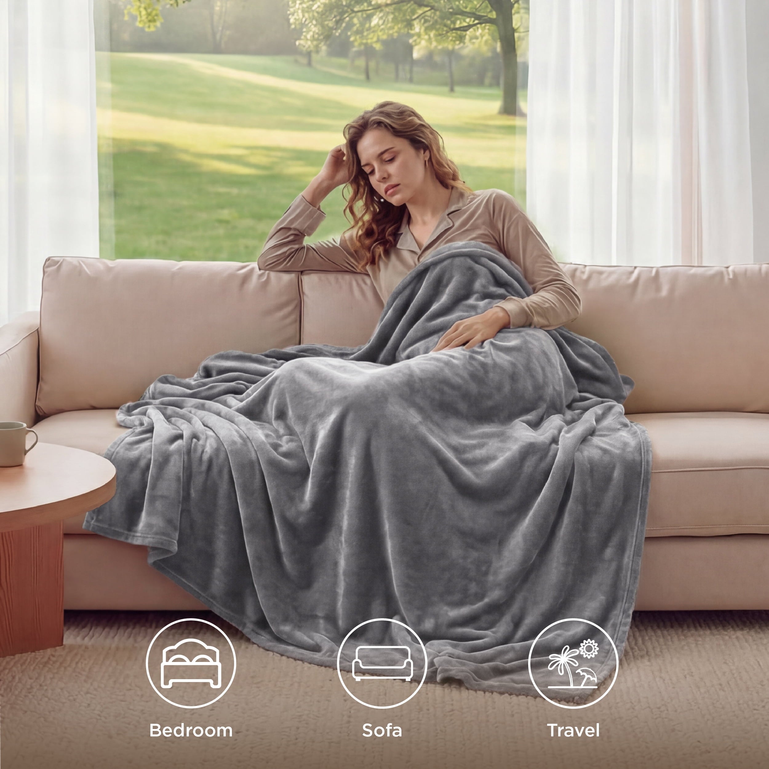 Super Soft Flannel Fleece Throw Blanket for Couch Grey, Lightweight Plush Fuzzy Cozy Soft Blankets and Throws for Sofa, 50x60 inches - Lightweight Plush Warm Blanket for All Seasons Detail