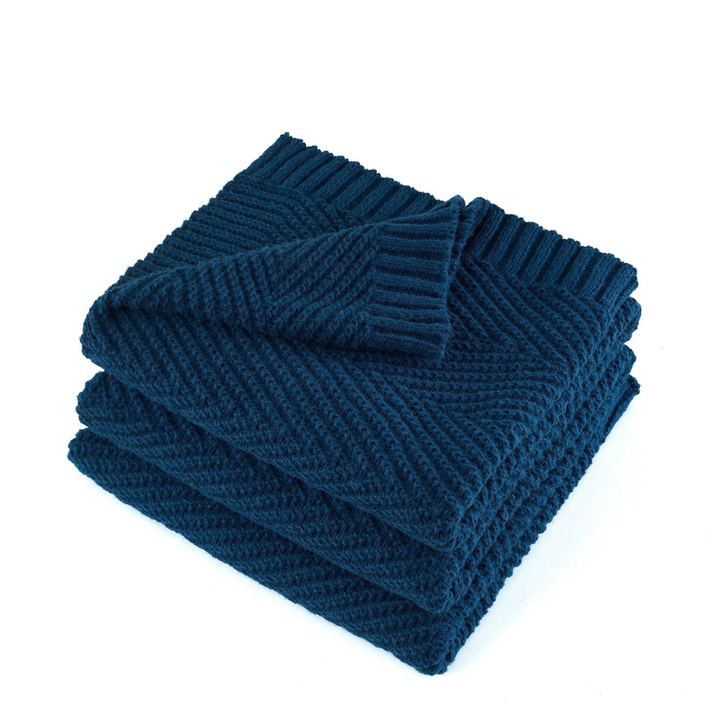 Lightweight Warm Soft Knitted Throw Blanket 50" x 60" Navy Blue, Boho Chevron Farmhouse Throw for Bed Couch - Super Soft Reversible Sherpa Flannel Blanket Detail