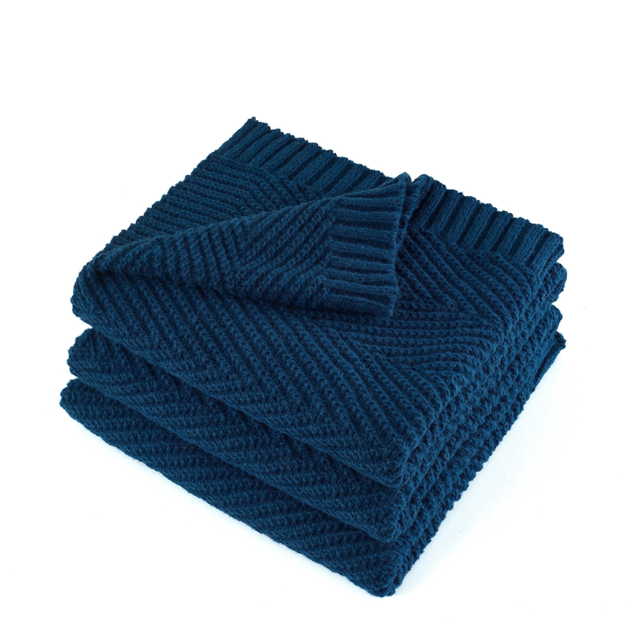 Lightweight Warm Soft Knitted Throw Blanket 50" x 60" Navy Blue, Boho Chevron Farmhouse Throw for Bed Couch - Super Soft Reversible Sherpa Flannel Blanket Detail