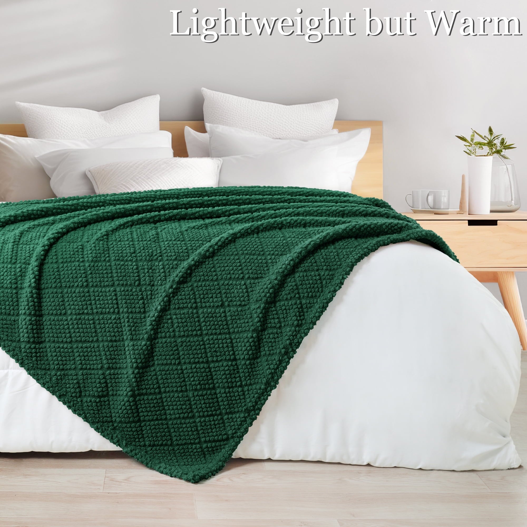 Decorative Knitted Fuzzy Fleece Throw Blanket for Couch, Bed, Soft Fluffy Jacquard Waffle Blankets for All Season, Lightweight and Warm,... - Super Soft Reversible Sherpa Flannel Blanket Detail