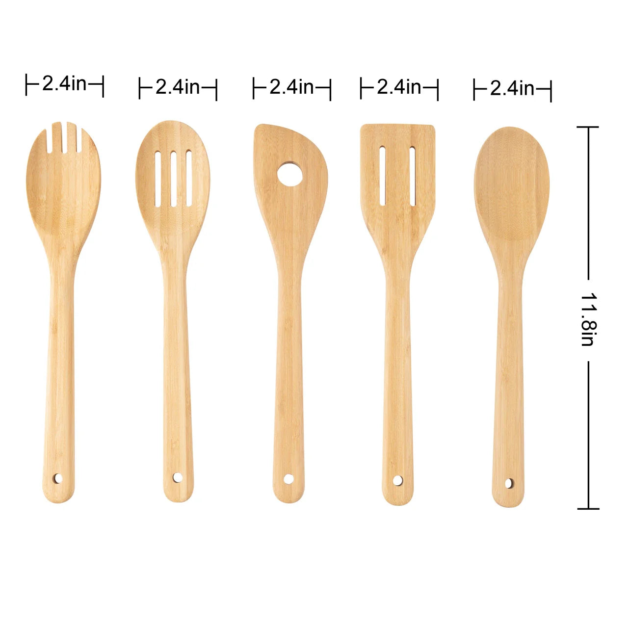 Ergonomic Cooking 5pk Bamboo Spoons for Cooking, Kitchen Essential Tools Set - Durable Turner & Ladle Utensil Set for Home Chefs Detail
