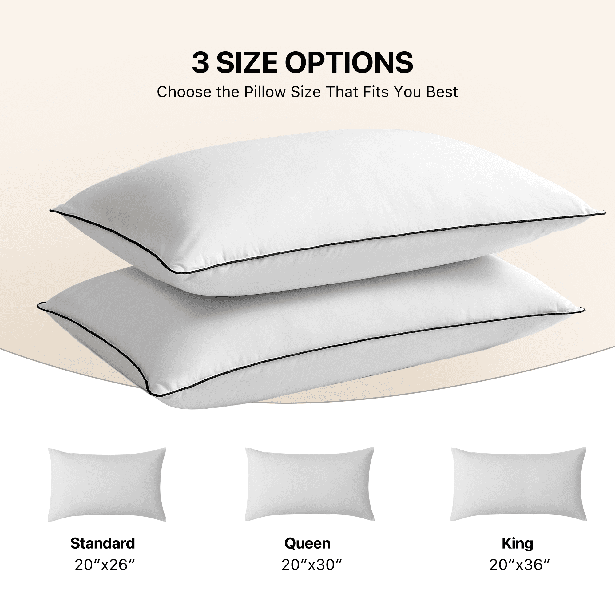 Decorative Plump Feather Down Pillows Set of 2, Medium Firm Hotel Bed Pillow 2 Pack, Queen Size, 20 x 30 in. - Decorative Throw Pillow Cushion for Sofa & Bed Detail