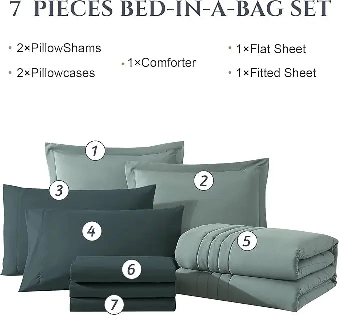 Fluffy Down Alternative 7-piece Bed in a Bag Comforter Set with Sheets,Sage Green,Full - Hypoallergenic Ultra-Fluffy Quilt for Winter Detail