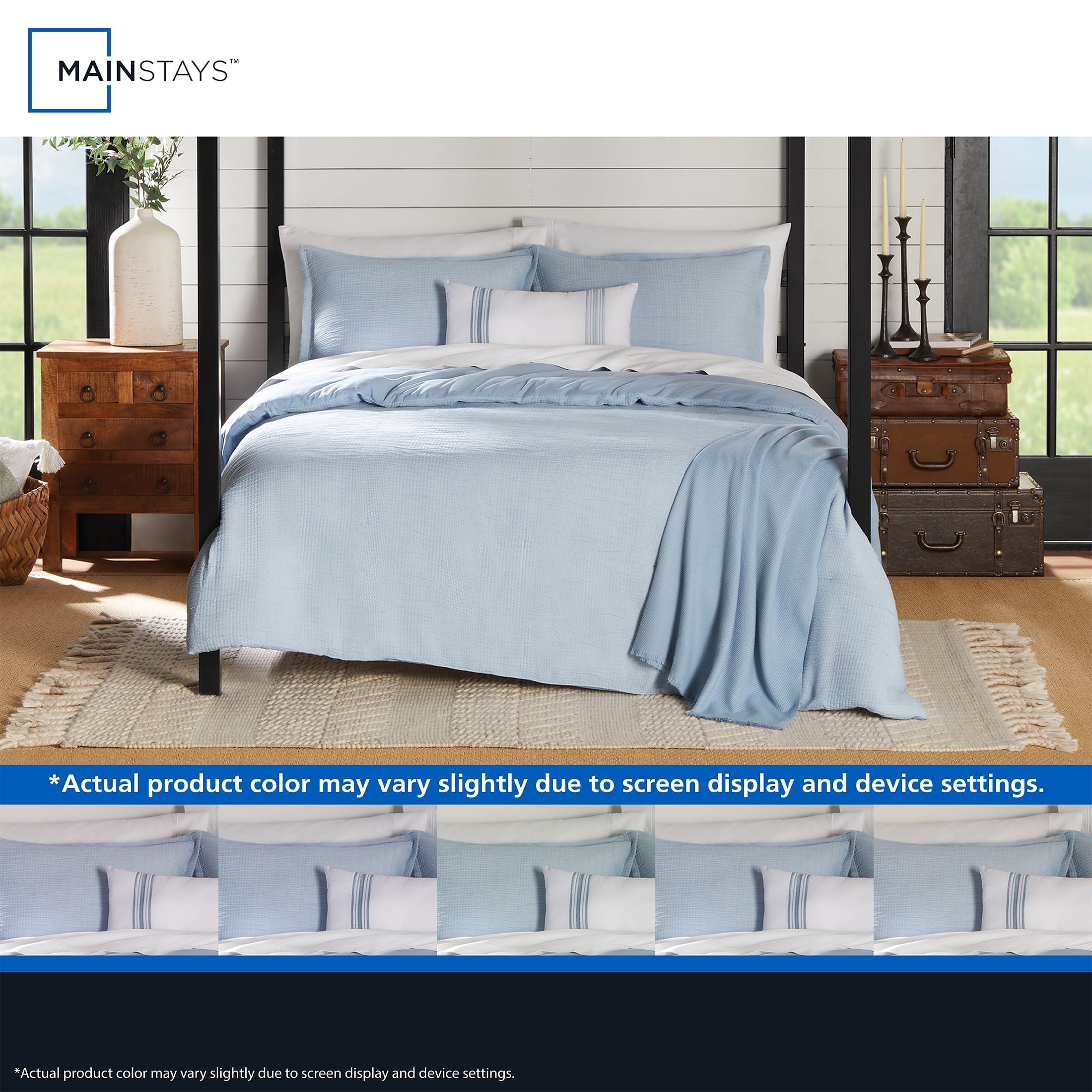 Fluffy Down Alternative Full/Queen Comforter Set, All-Season, 5-Piece, Blue Matelasse Tonal Stripe - Cloud-Like Soft Lightweight Bed Comforter Detail