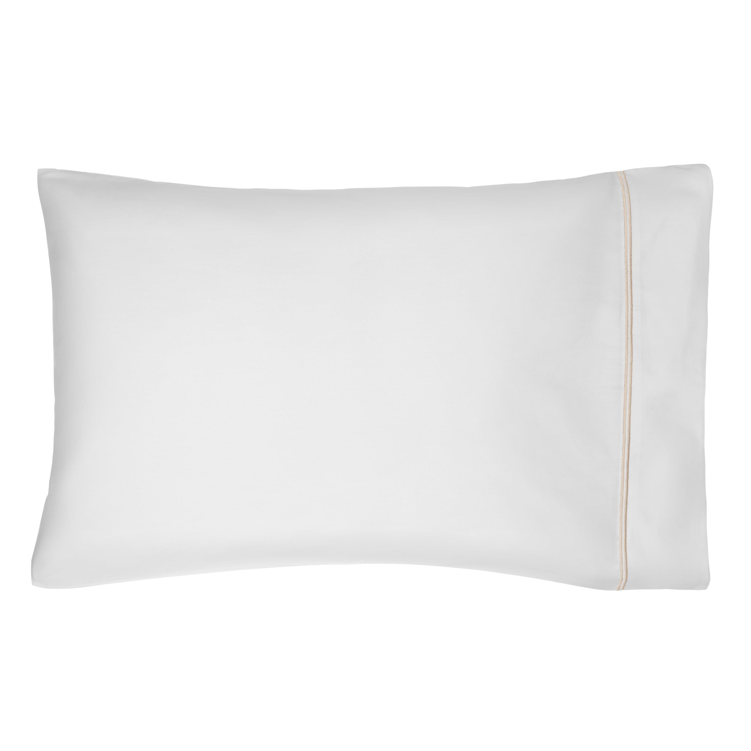 Ultra-Soft 4-Piece 300 Thread Count White Pima Cotton Bed Sheet Set with Tan Hem, Full , Adult/Teen - Premium Ultra-Soft Pillowcase Pair for Sleeping Detail