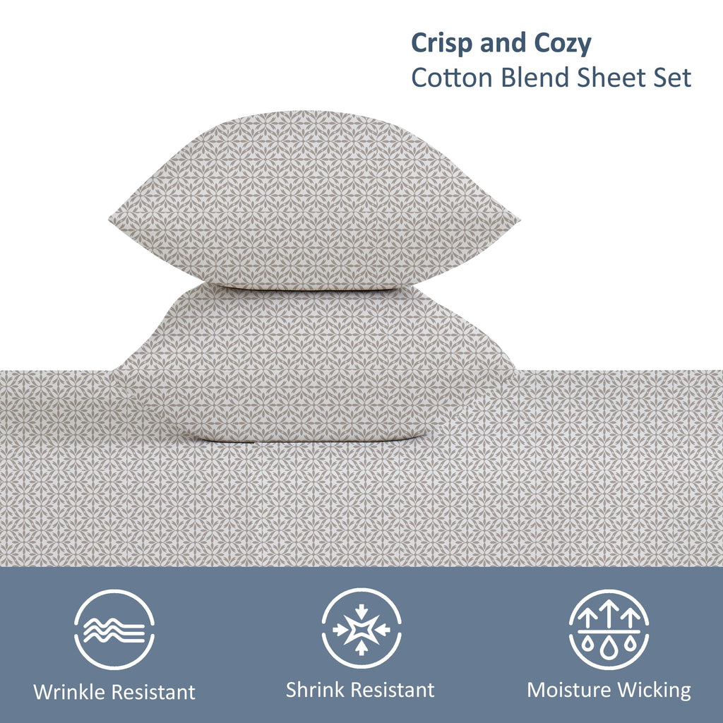 Breathable Luxury 3-Piece 300 Thread Count Grey Flake Cotton Blend Bed Sheet Set, Twin XL - Cooling Hotel Quality Bedding Sheets and Pillowcases Detail