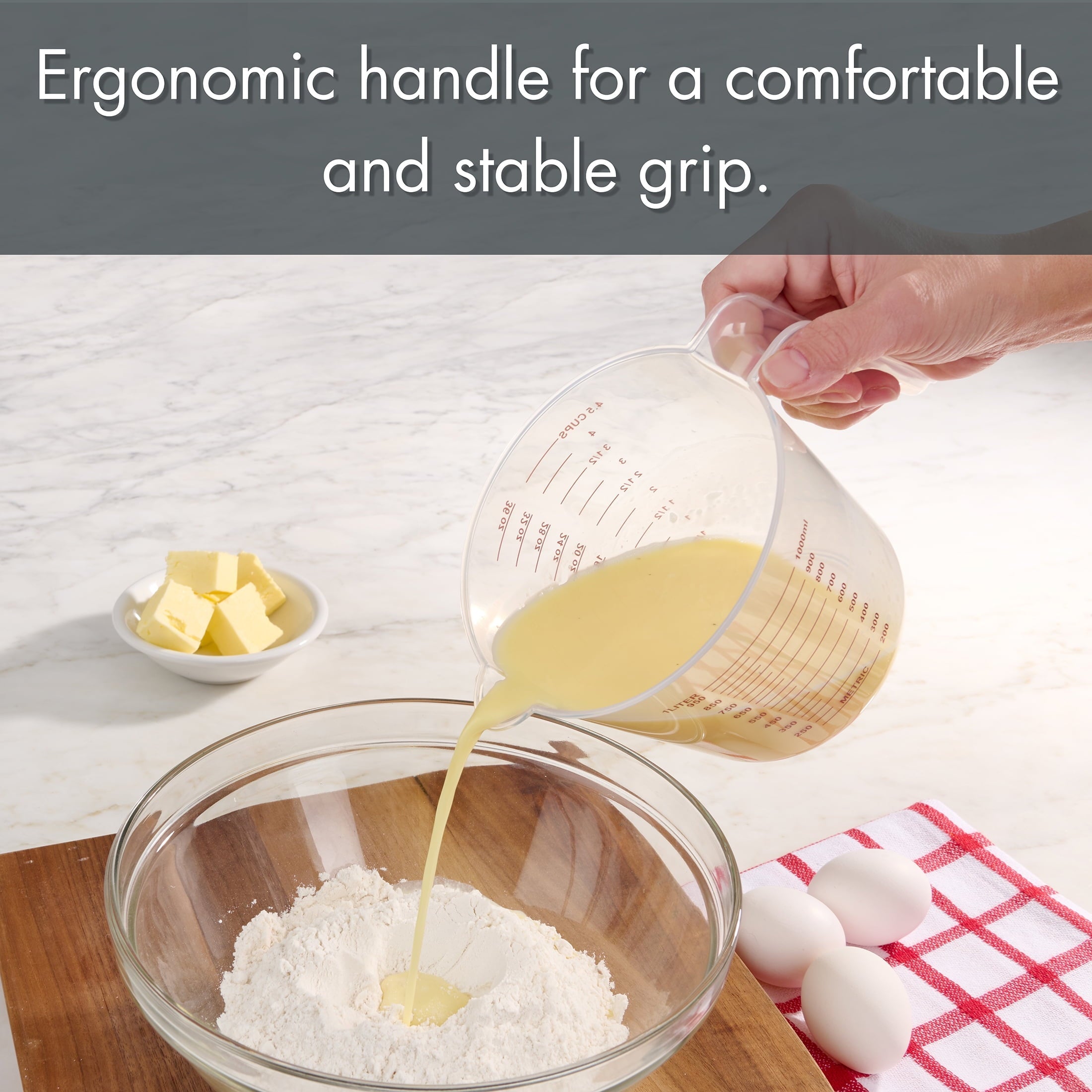 Multi-Functional 3-Piece Tapered Spout Nesting Plastic Measuring Cups Set, Clear - Kitchen Gadget Tool for Quick Food Prep Detail