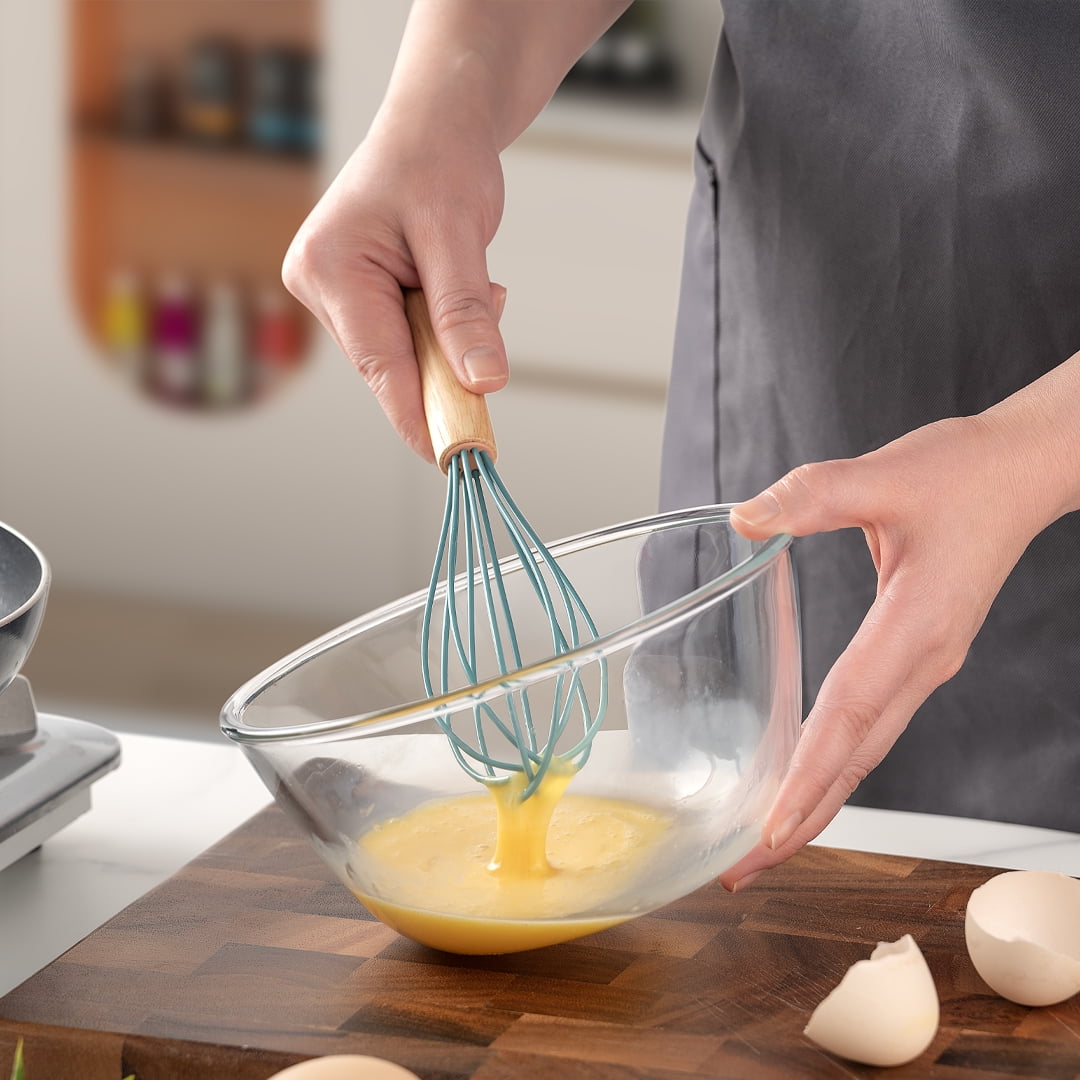 Non-Stick Safe Small Silicone Cooking Utensils with Holder Set (12Pack), Aqua Kitchen Tools with Wooden Handle for Nonstick... - Heat-Resistant Silicone Cooking Spatula Turner Detail