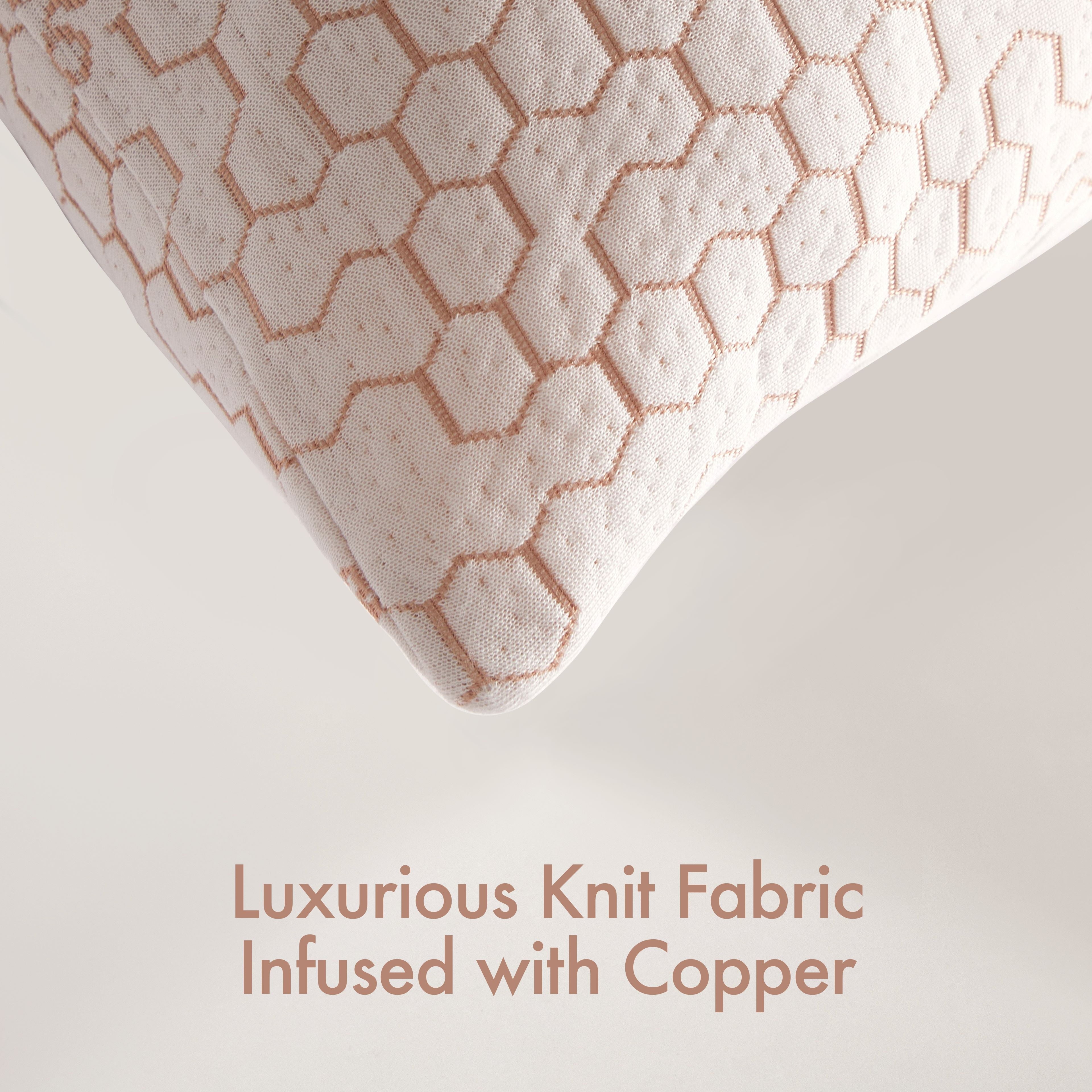Decorative Plump Cozy Copper Infused Bed Pillow Standard, White - Hotel Quality Plush Sleeping Pillows Detail