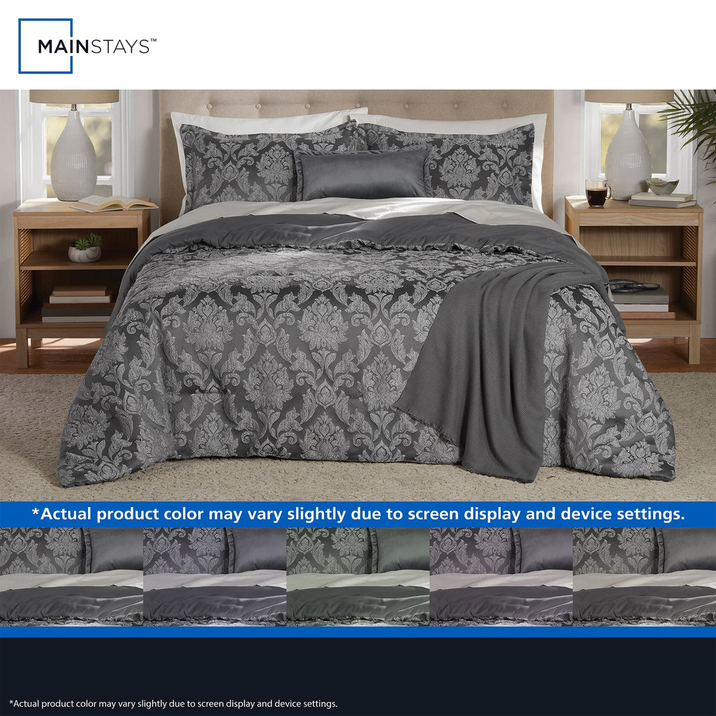 All-Season Full/Queen Comforter Set, All-Season, 5-Piece, Grey Jacquard Damask - Hypoallergenic Ultra-Fluffy Quilt for Winter Detail
