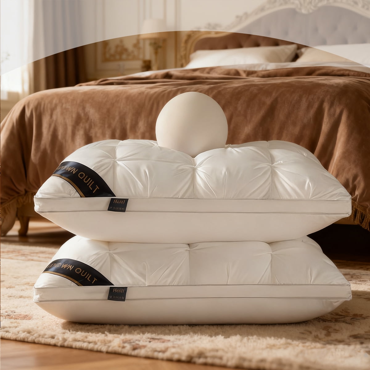 Fluffy Shredded 2-Pack 3-Line Grid Bed Pillow (20.1" x 13.97") - Soft, Breathable and Hypoallergenic - Ergonomic Memory Foam Pillow for Neck Pain Support Detail