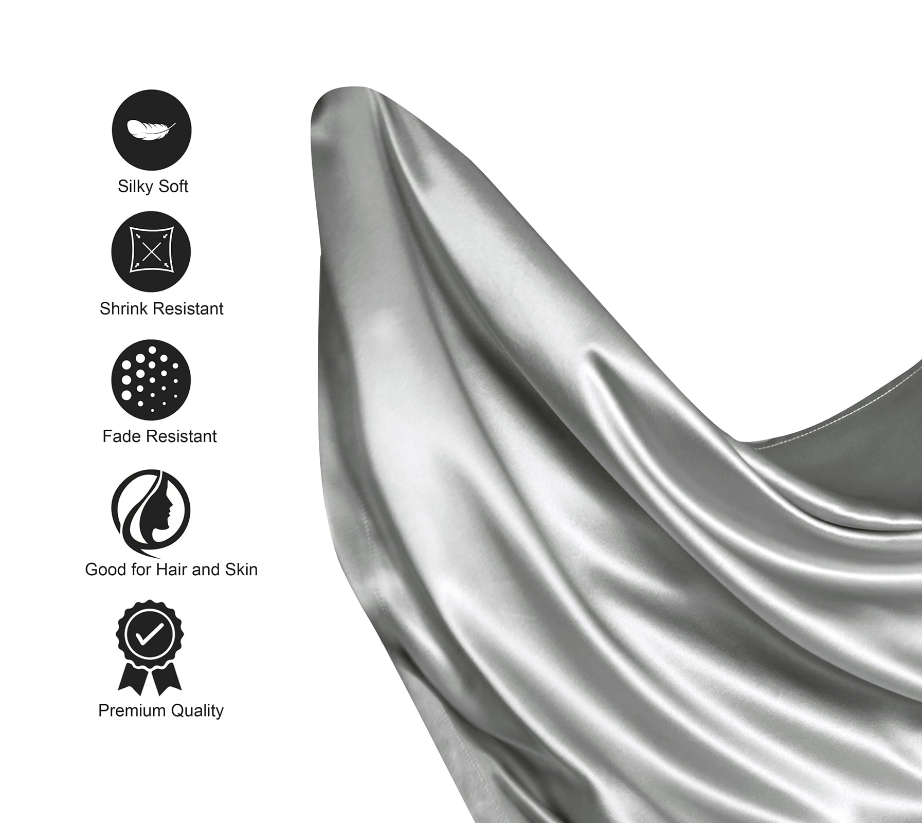 Breathable Luxury Luxury Satin Sheets Set Full Size Light Gray, 4-Piece Bedding Sets with Deep Pockets - Soft and Smooth Satin Bed Shee... - Luxury Bed Sheet Set with Deep Pockets Detail