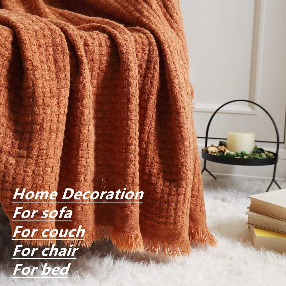 Reversible Sherpa Farmhouse Rust Knit Throw Blanket for Couch Sofa Chair Bed Home Decoration, Soft Warm Cozy Light Weight for Spring Su... - Cozy Fleece Throw Blanket for Couch & Bed Detail