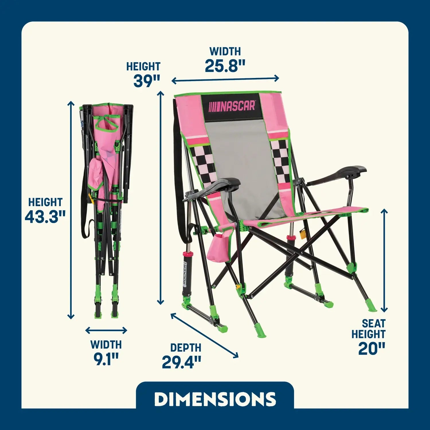 Patented Spring-Action RoadTrip Rocker - NASCAR For Her - Choice 560 - Freestyle Rocker Portable Outdoor Folding Chair Detail
