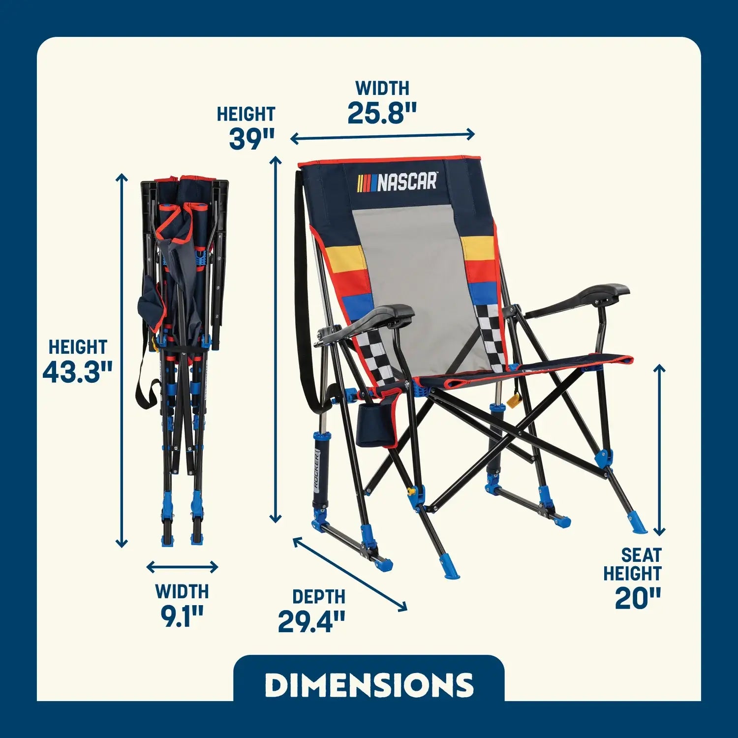 Heavy-Duty Freestyle RoadTrip Rocker - NASCAR For Him - Choice 453 - Freestyle Rocker Portable Outdoor Folding Chair Detail