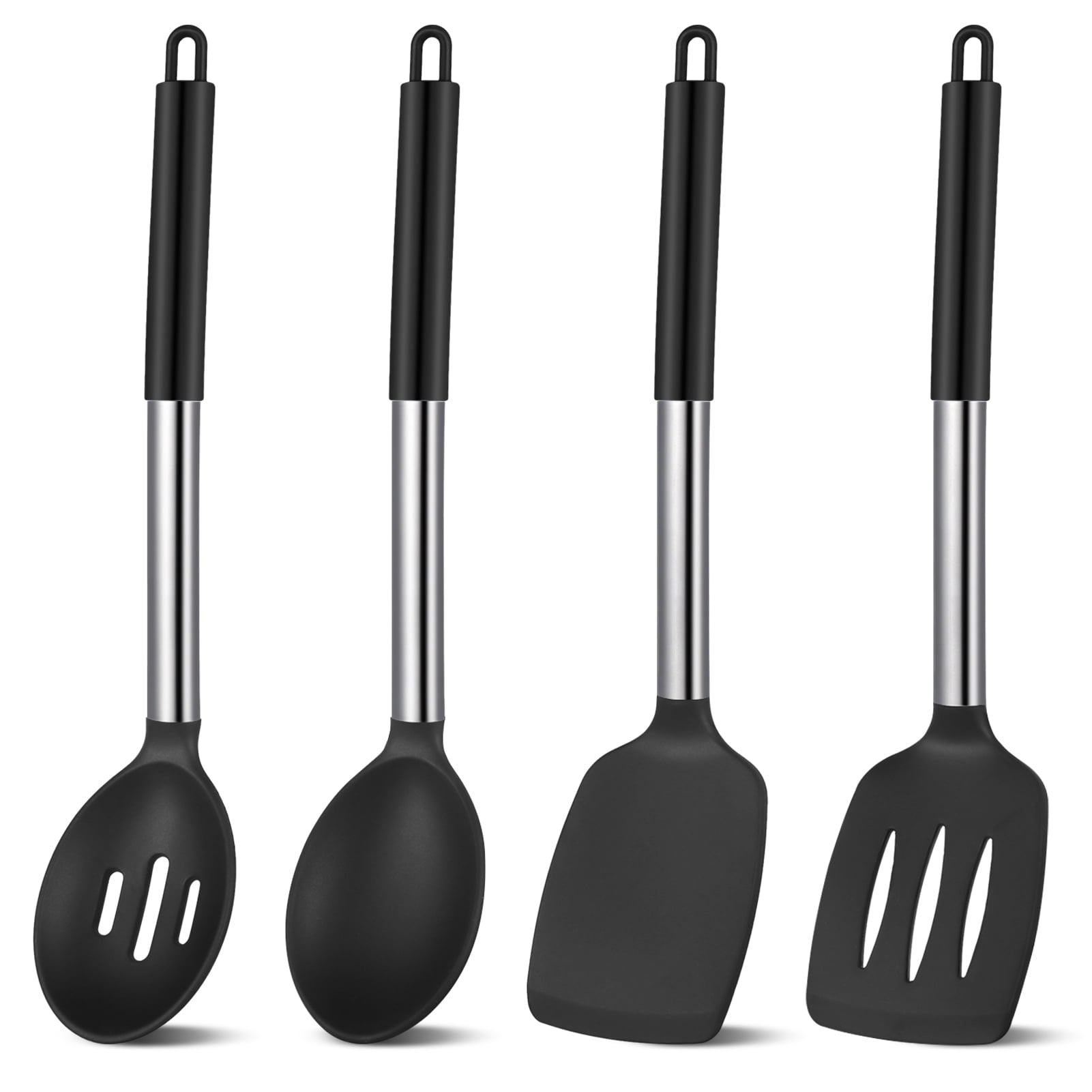 Seamless One-Piece Silicone Cooking Spatulas and Spoons, 4 Pack Heat Resistant Silicone Cooking Utensils Set, Non-stick Large Ki... - Durable Turner & Ladle Utensil Set for Home Chefs - Default Title
